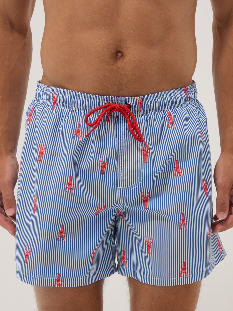 Boxer mare blu a righe con stampa aragoste_1