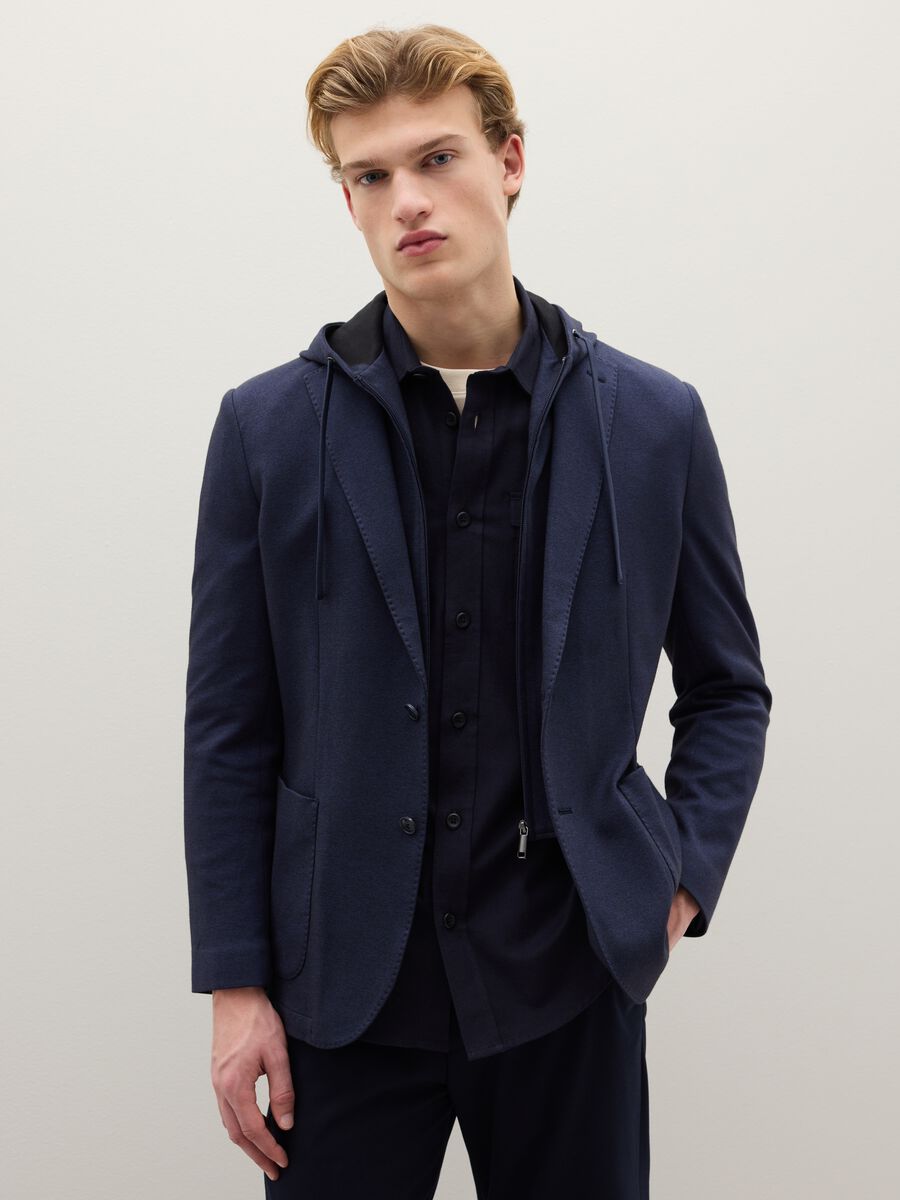 Blazer in misto cotone blu regular fit_0