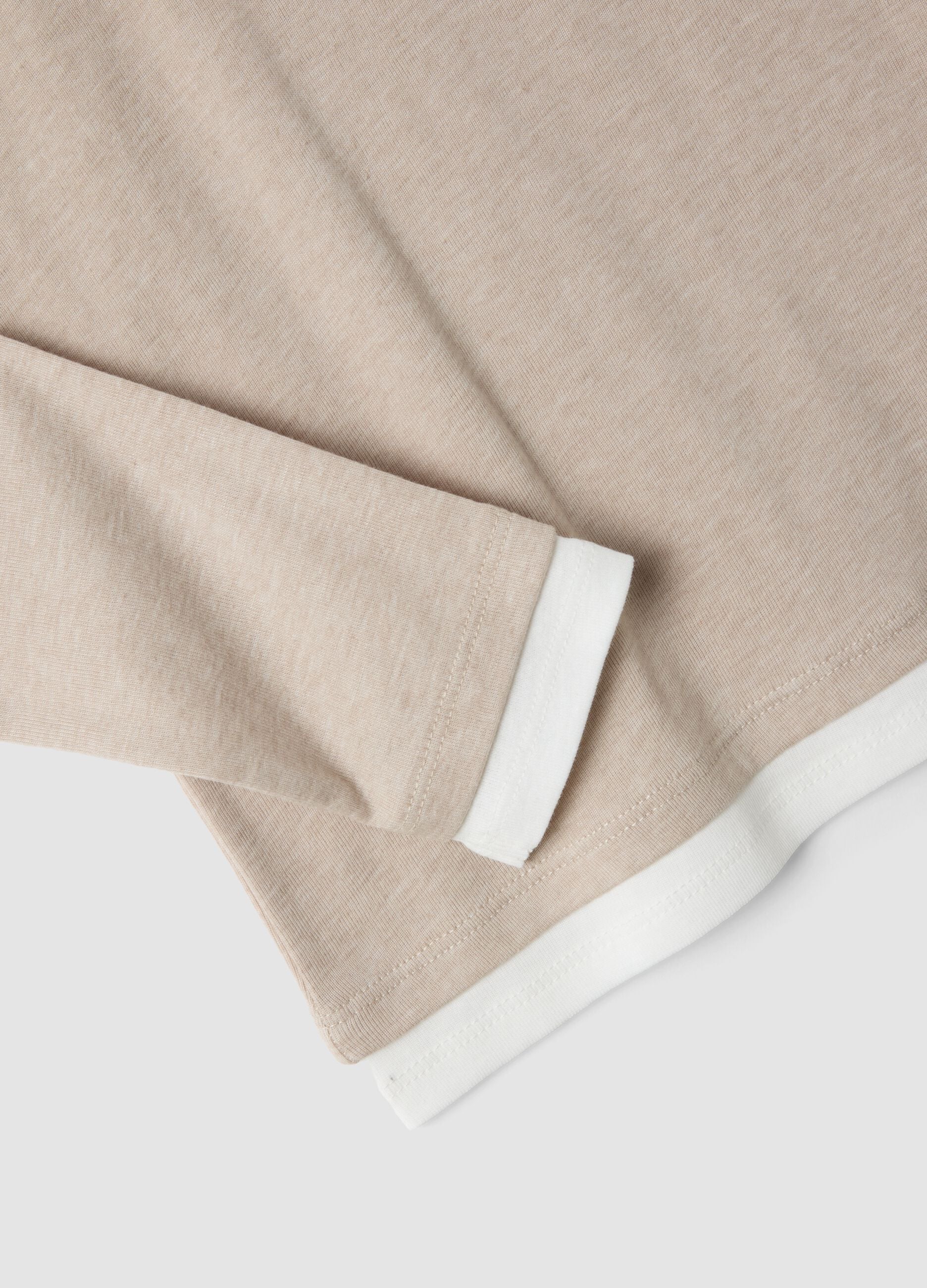 Beige cotton-blend crew-neck T-shirt