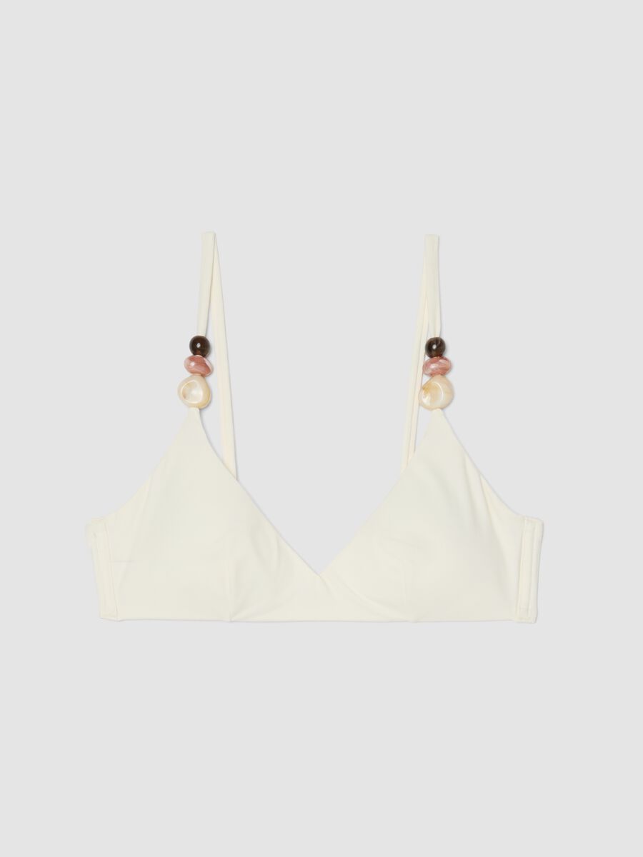 White stretch-fabric bikini top with embellished straps_4