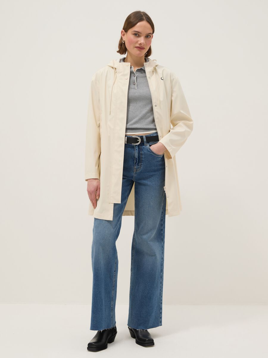 Beige Waterproof Jacket with Hood Regular Fit_1