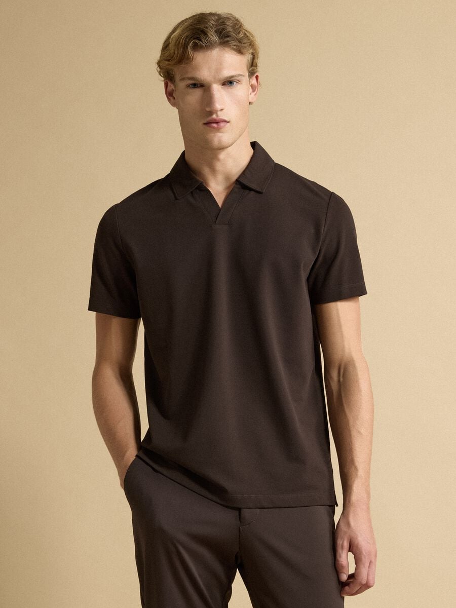Polo marrone in cotone elasticizzato 2 Way Stretch regular fit_0