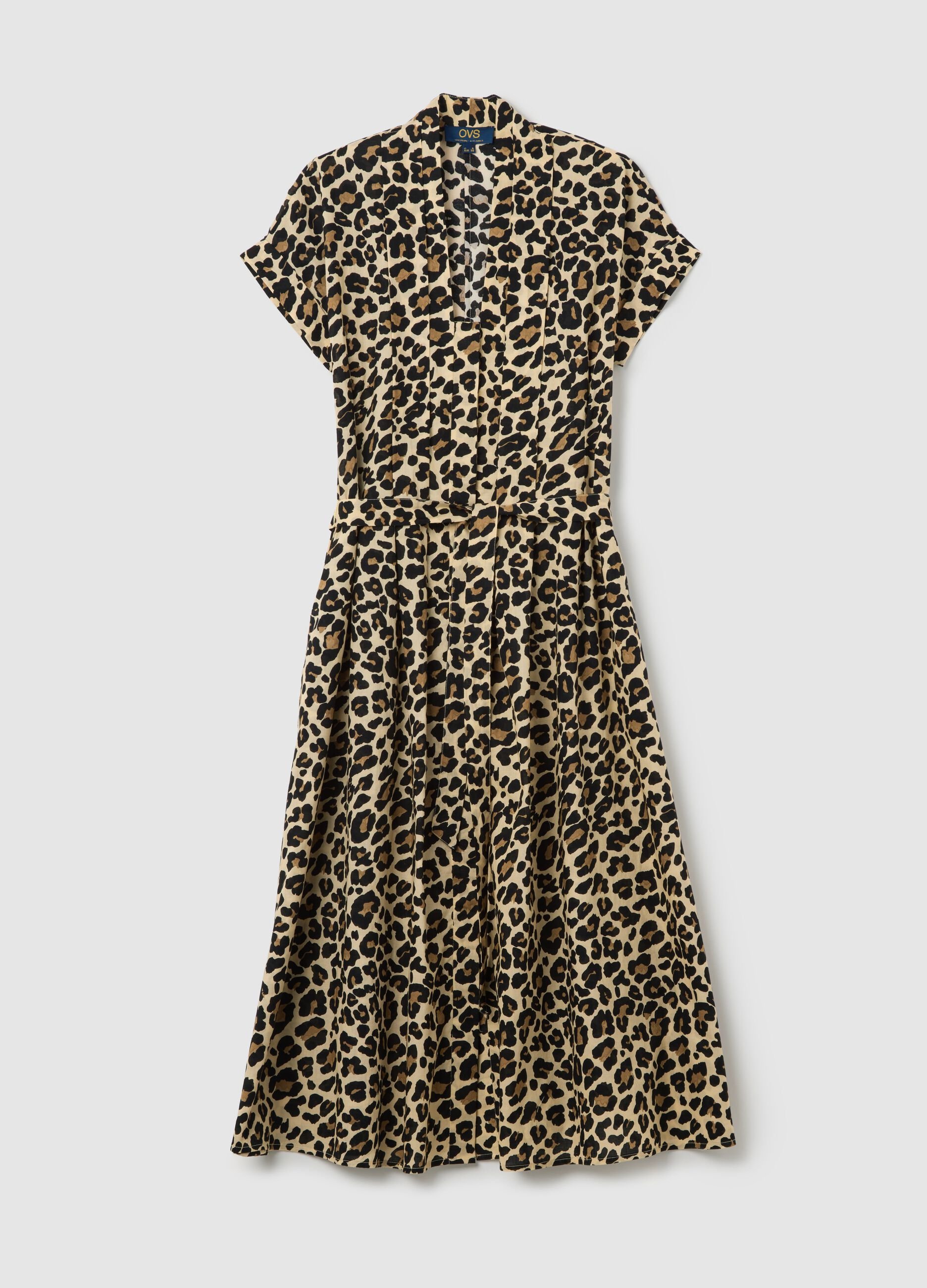 Abito da donna in puro cotone multicolor con stampa leopardata