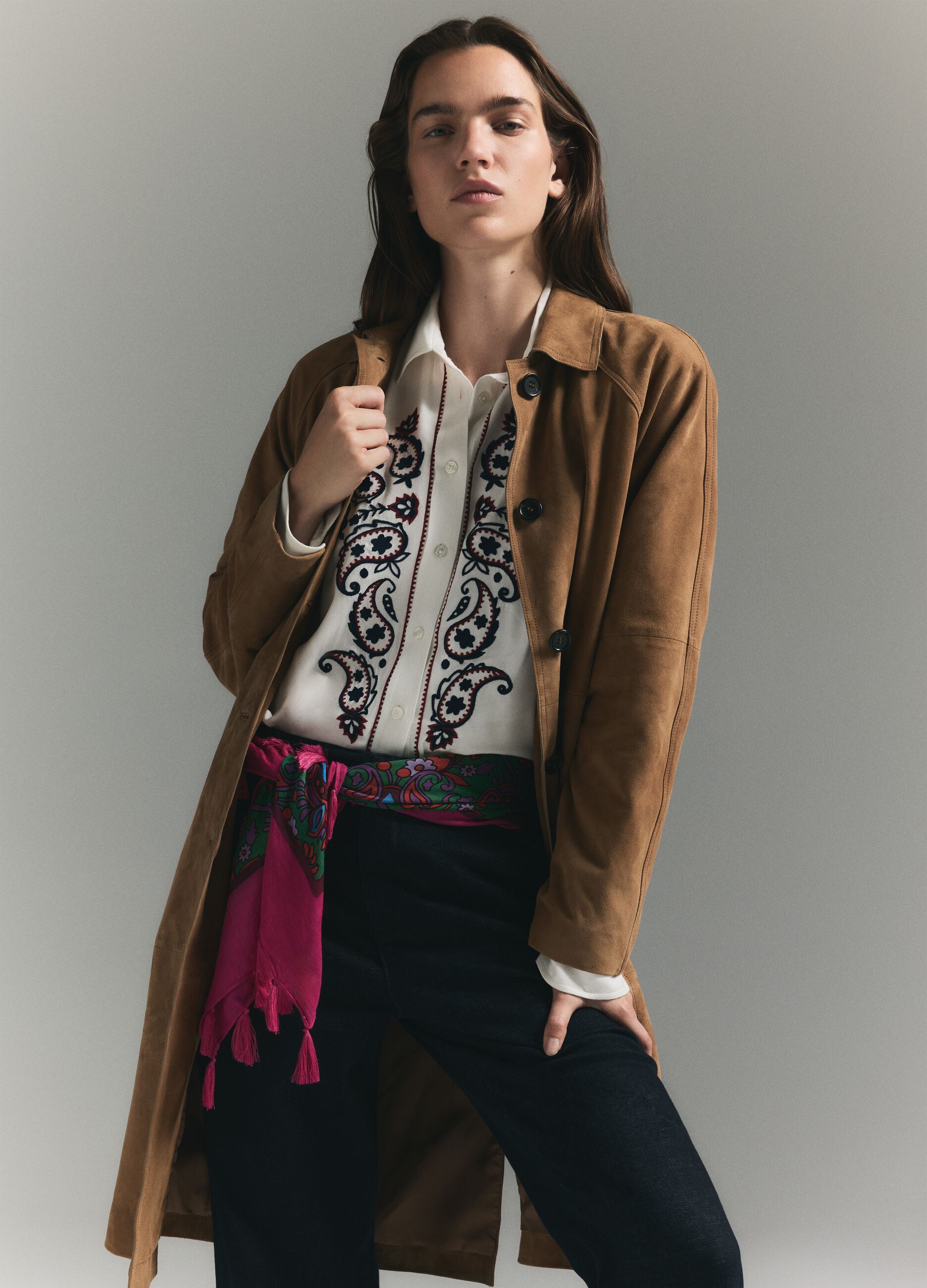 White embroidered regular fit shirt