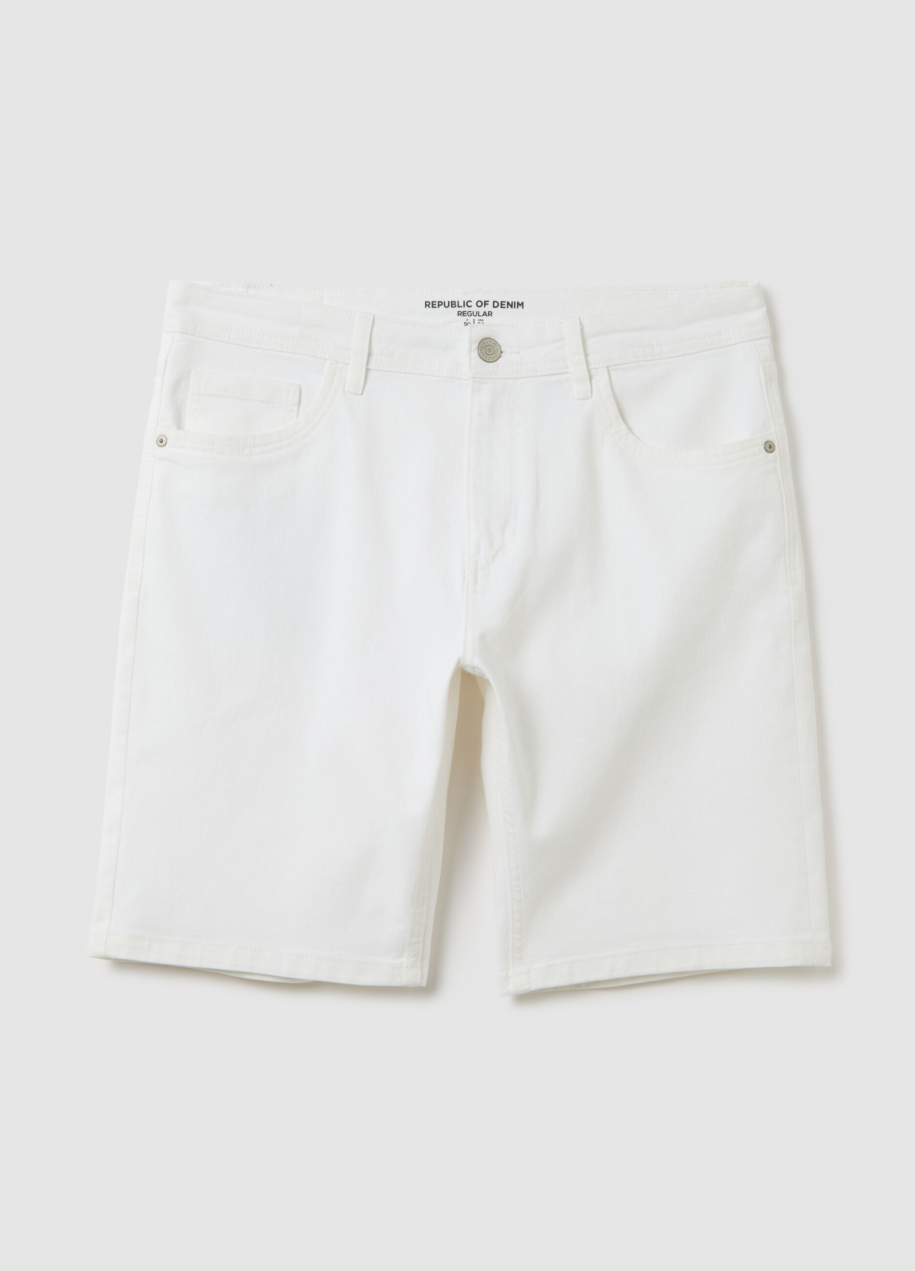 White stretch cotton denim Bermuda shorts by Ovs