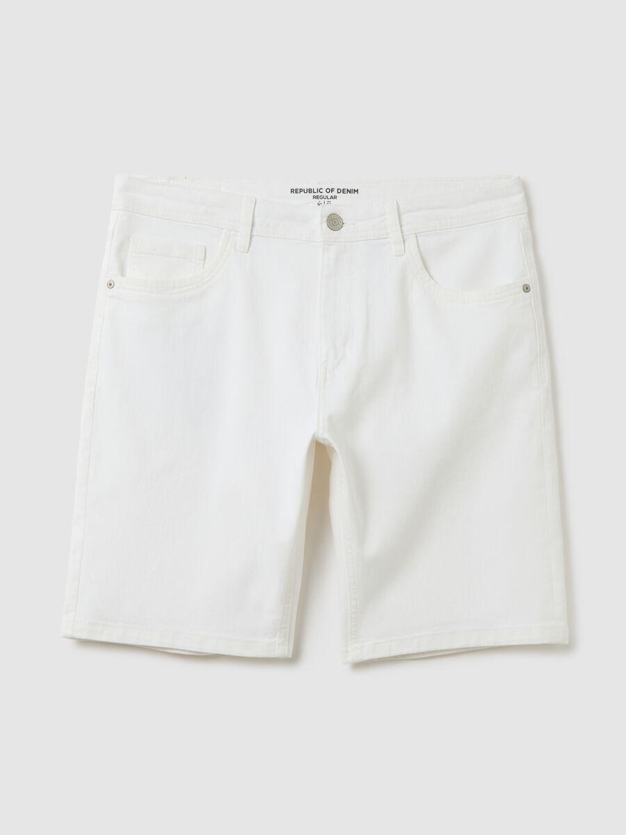 White stretch cotton denim Bermuda shorts by Ovs_4