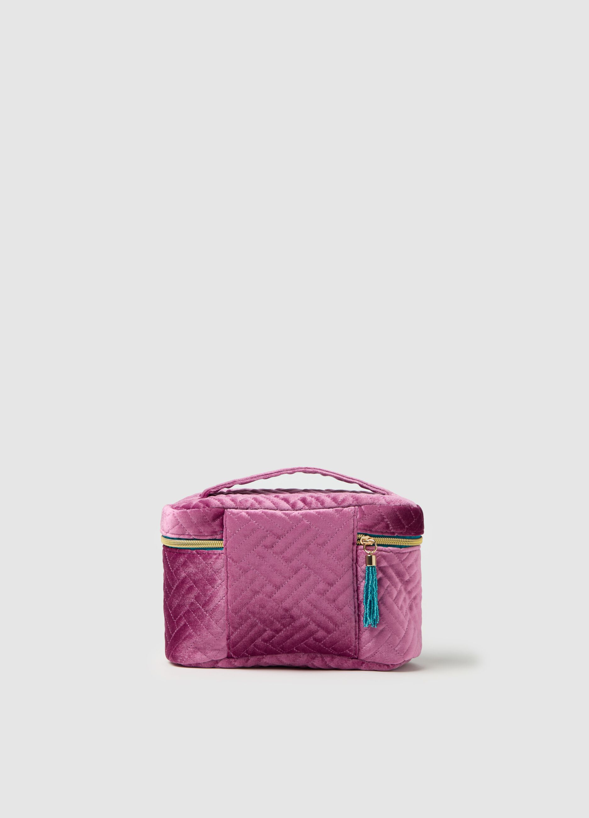 Beauty case in velluto trapuntato con manico
