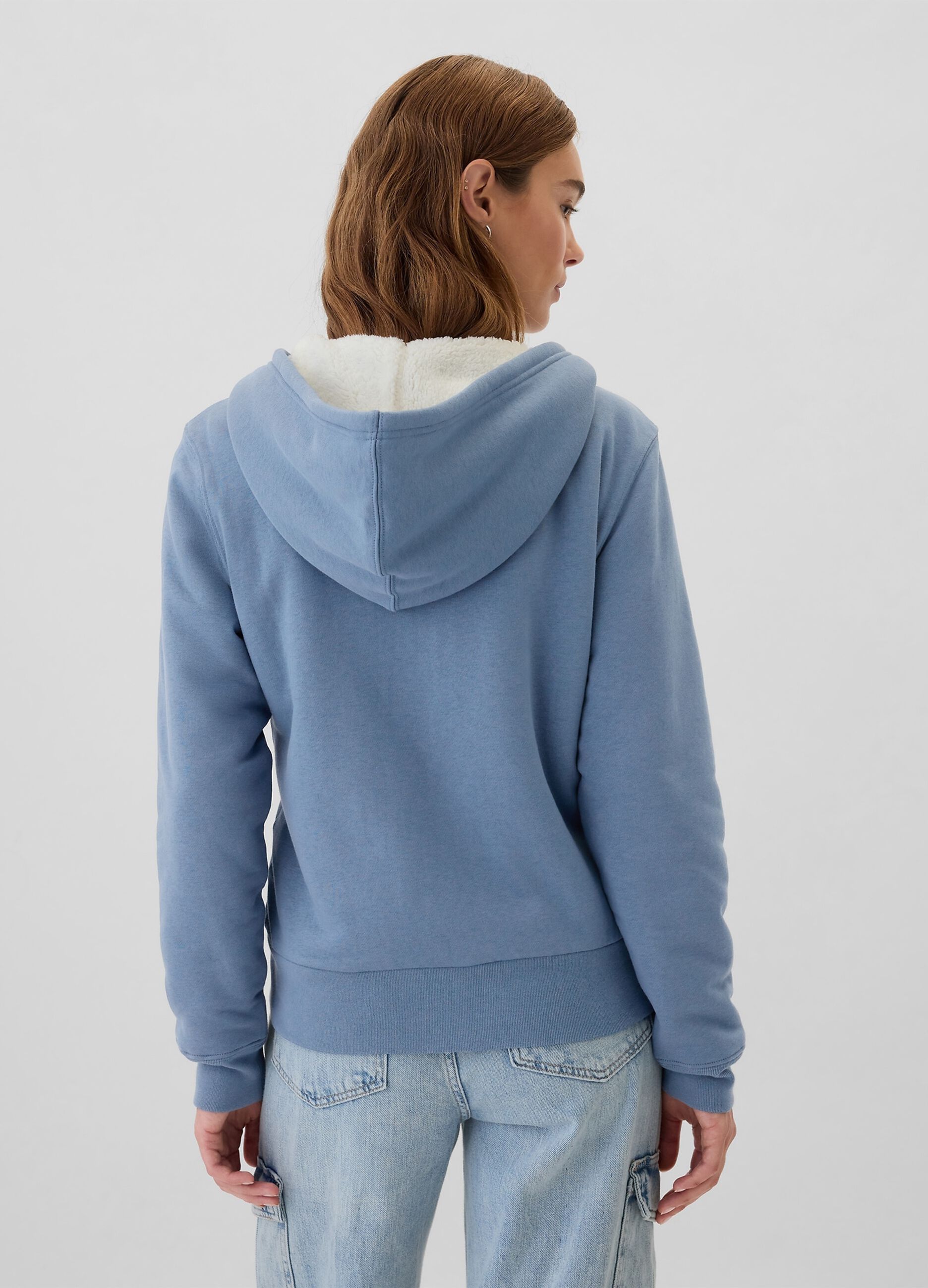 Full-zip sweatshirt with sherpa lining and logo embroidery