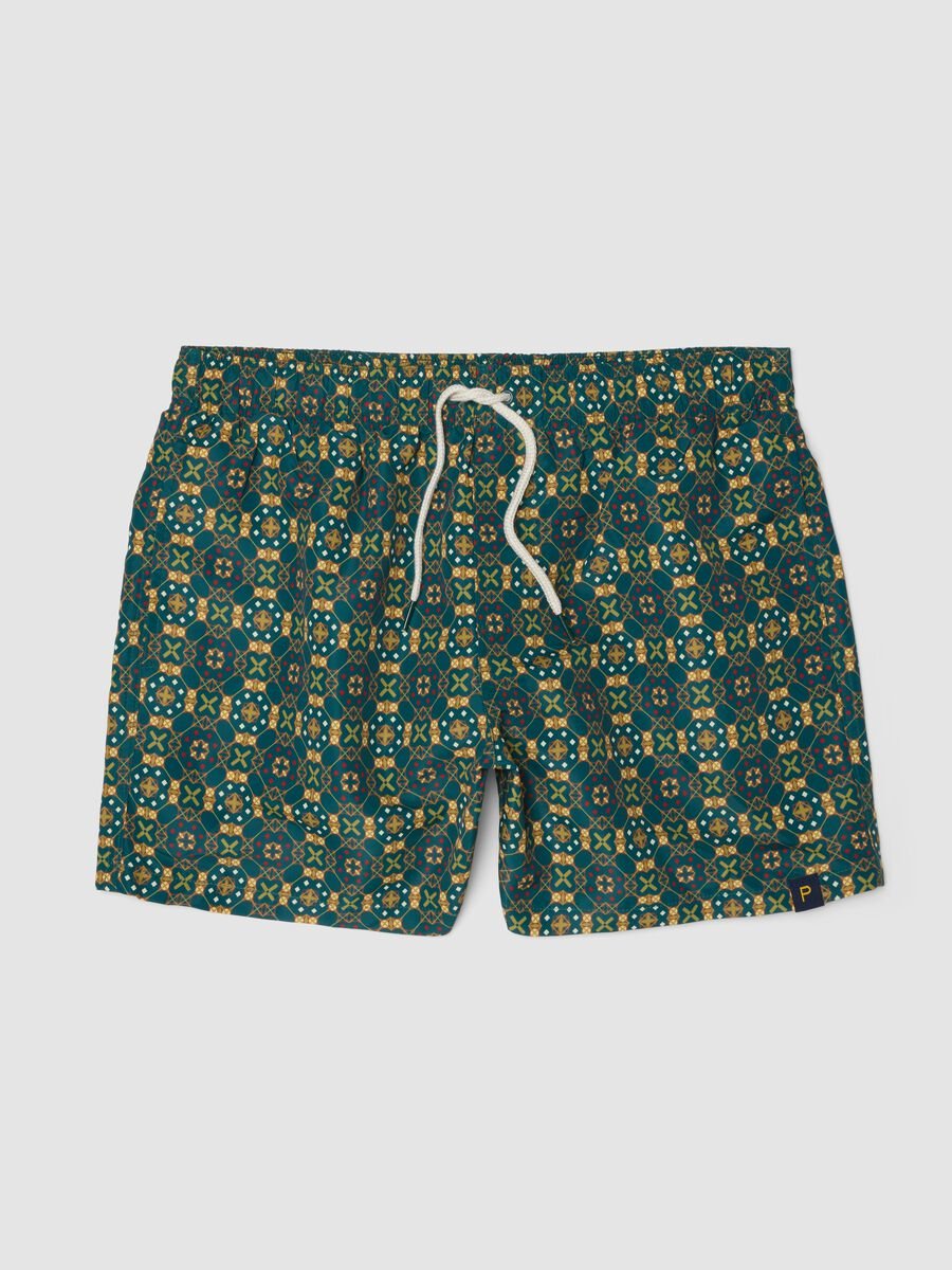 Green patterned swim shorts with elasticated waist_0