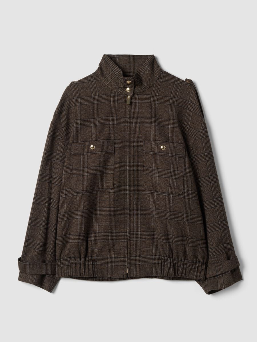 Shacket marrone in viscosa elasticizzata a quadri over fit_4