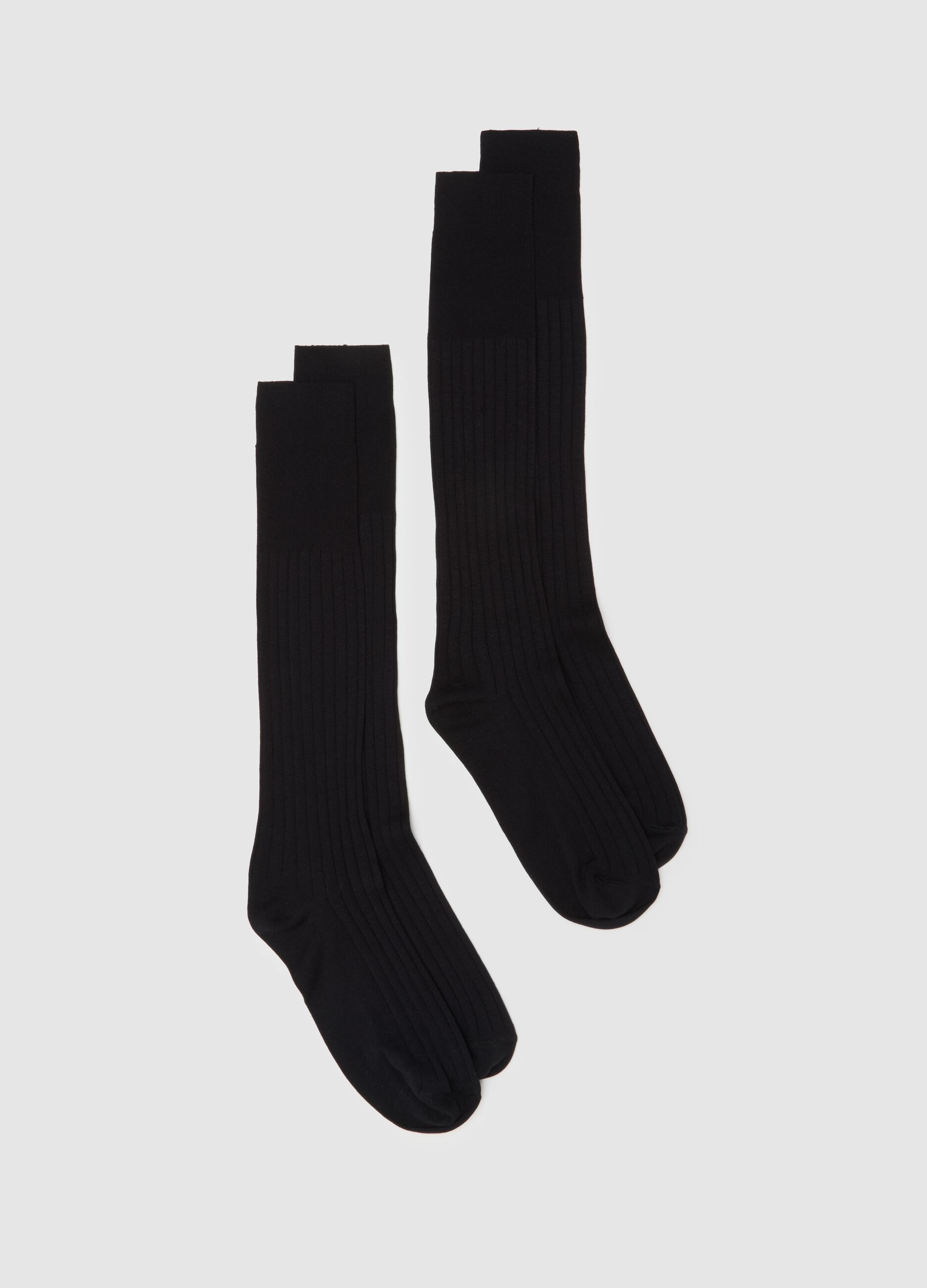 Black long socks twin pack in mixed materials