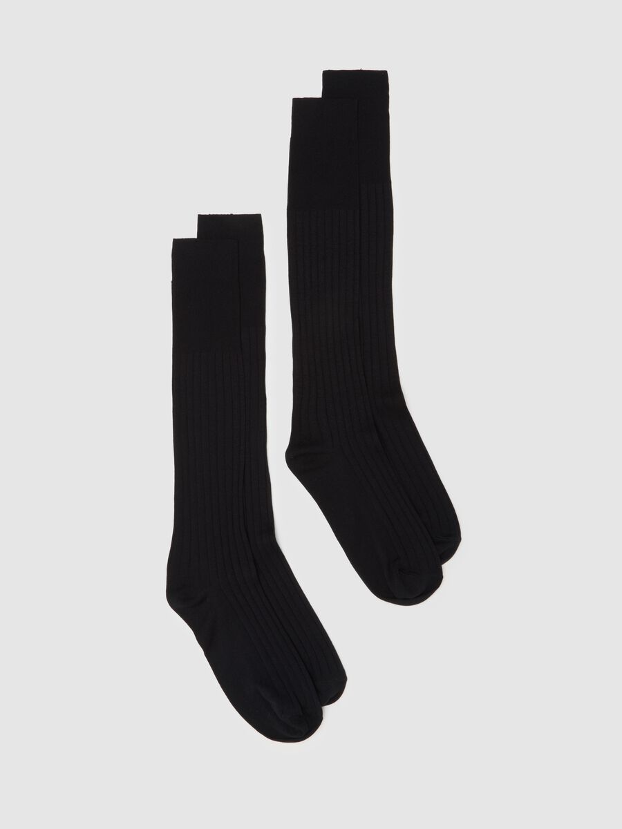 Black long socks twin pack in mixed materials_0