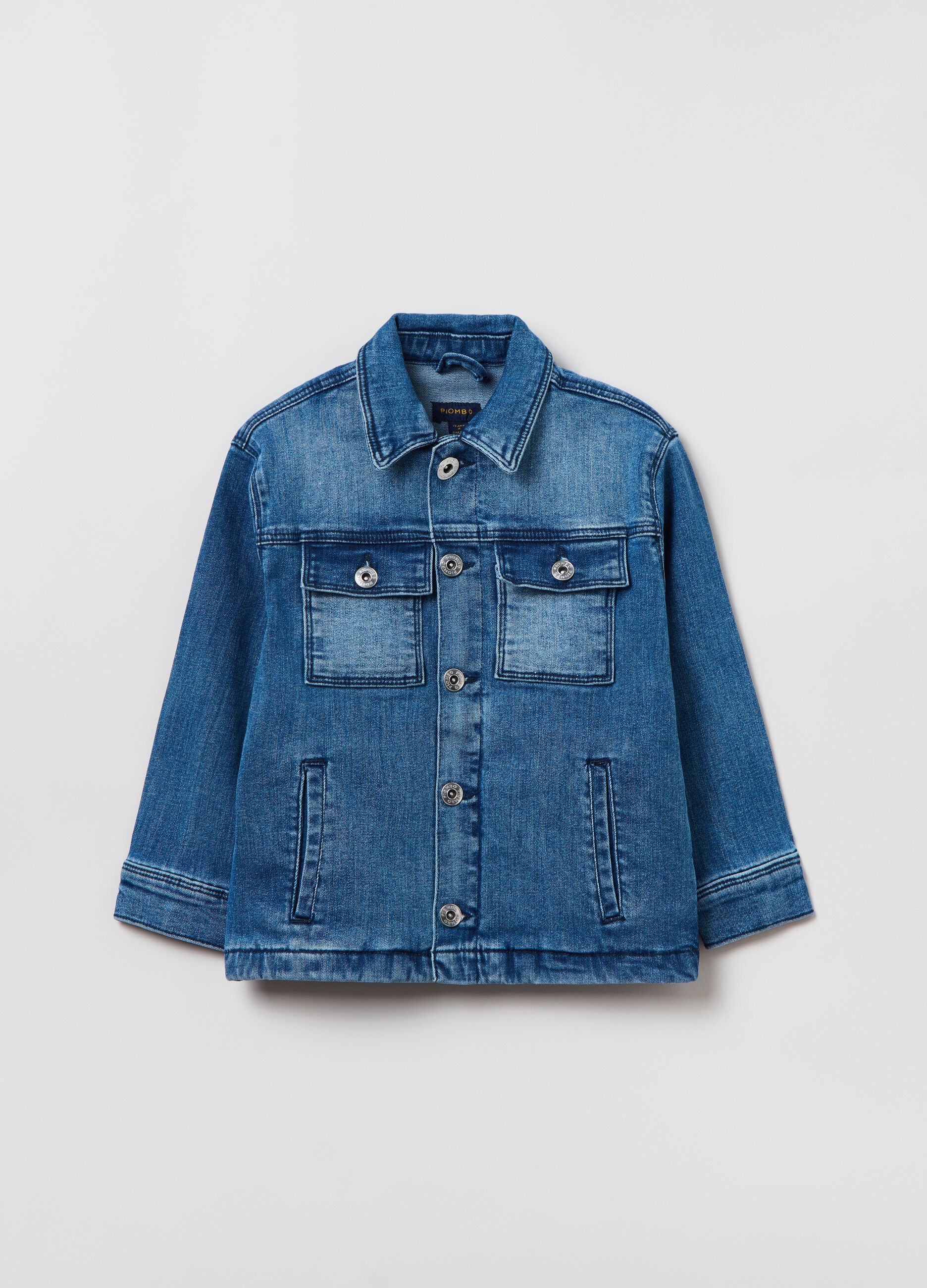 Shacket in denim con patch tigre_0