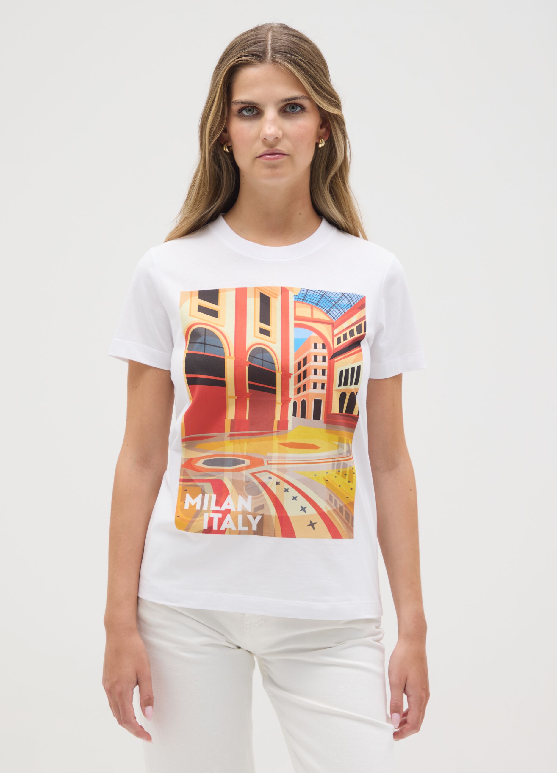 Women's pure cotton white regular fit T-shirt