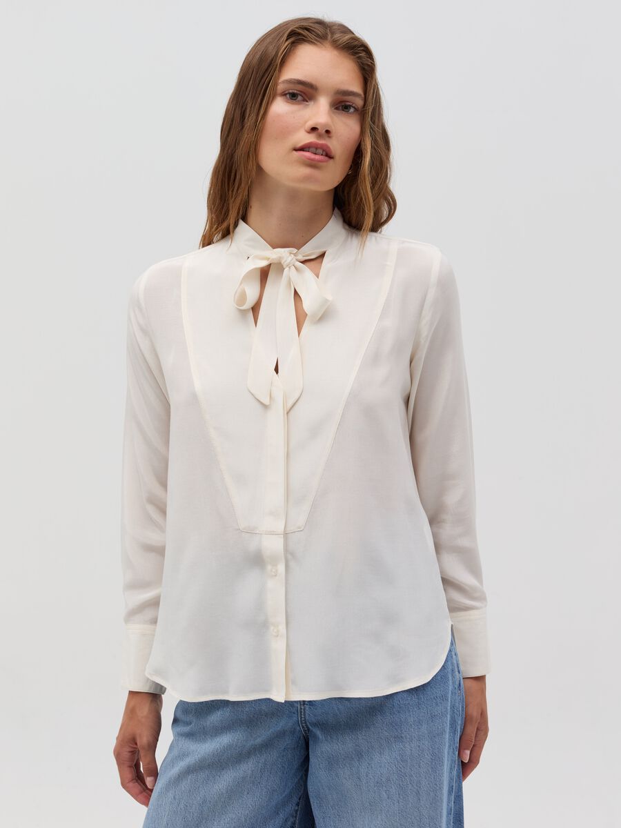 Viscose blouse with bow scarf_0