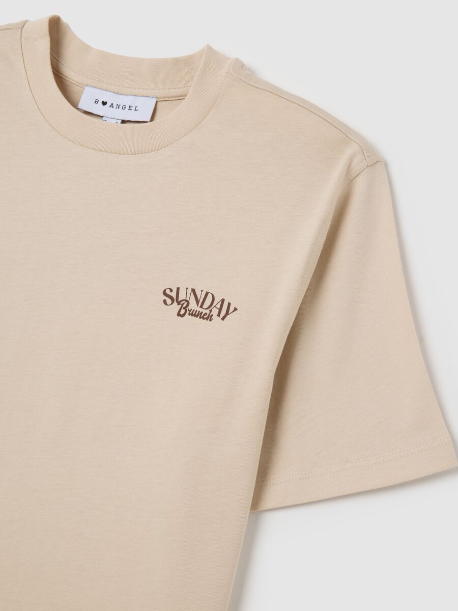 Beige pure cotton T-shirt relaxed fit with emblem_5