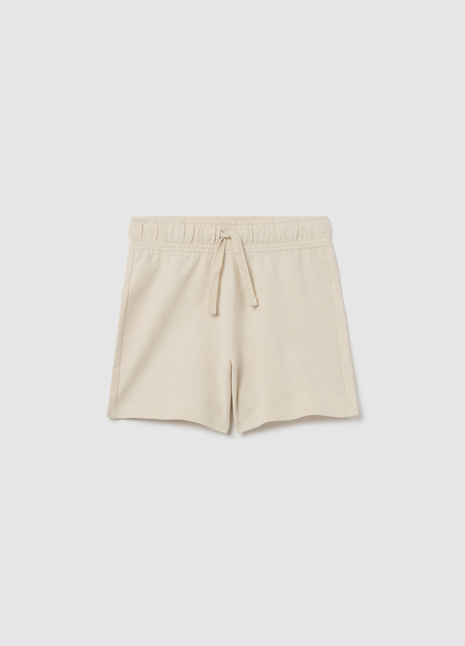 Beige shorts in cotton with drawstring