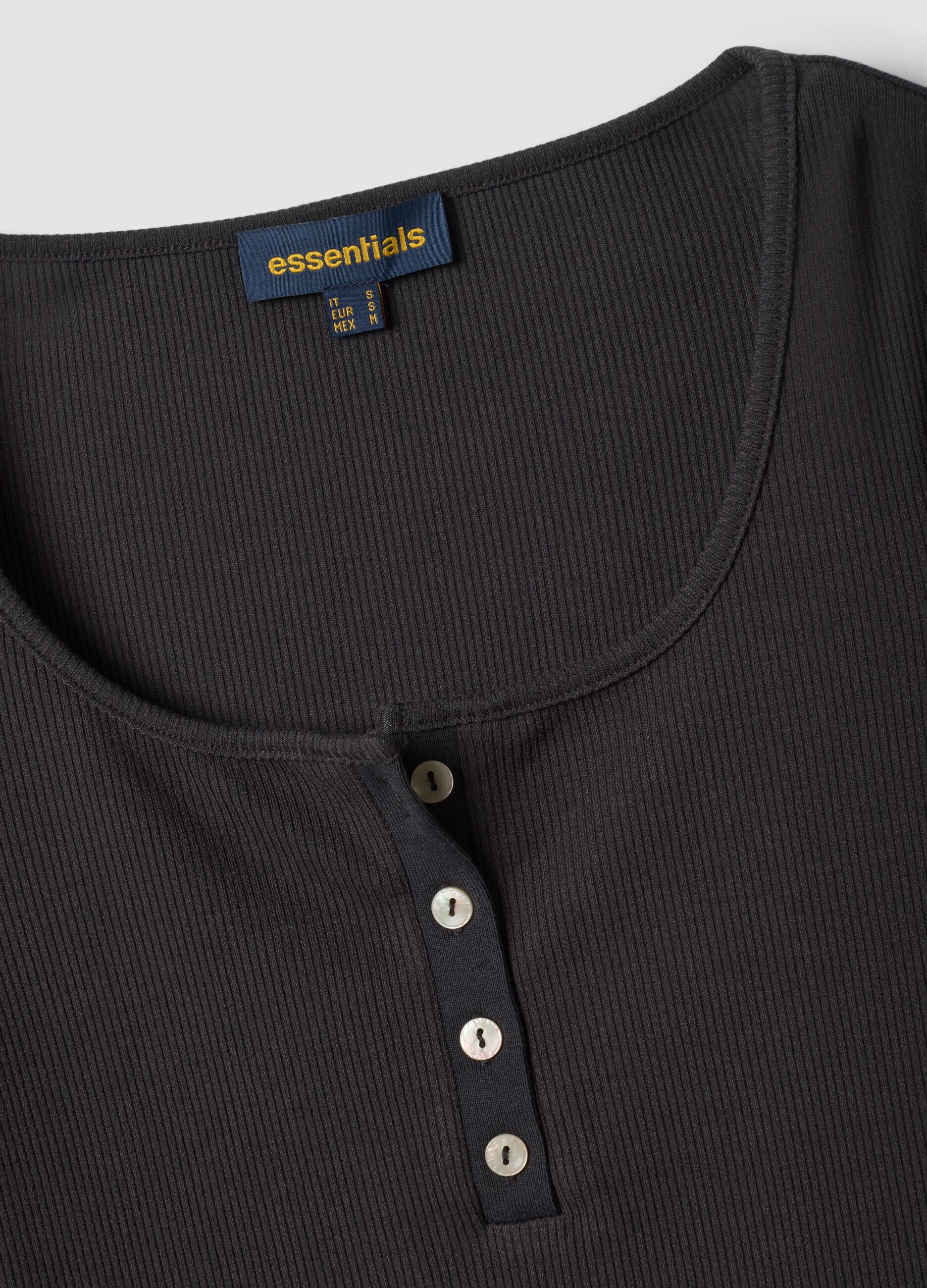 Black stretch viscose crew-neck T-shirt