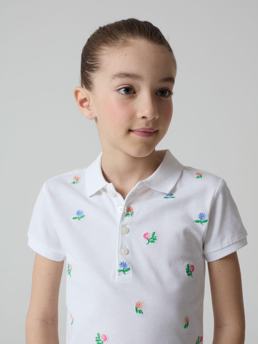 Piquet polo shirt with floral embroidery_3