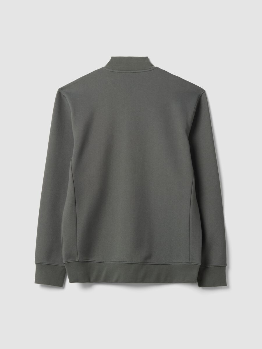 Grey full-zip piqu&eacute; sweatshirt in stretch fabric with ribbed collar_2