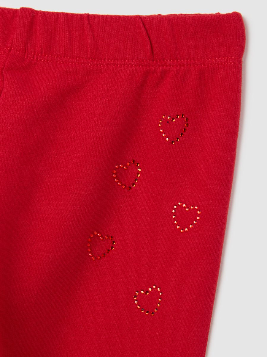 Red cotton slim-fit leggings for girls with prints_2