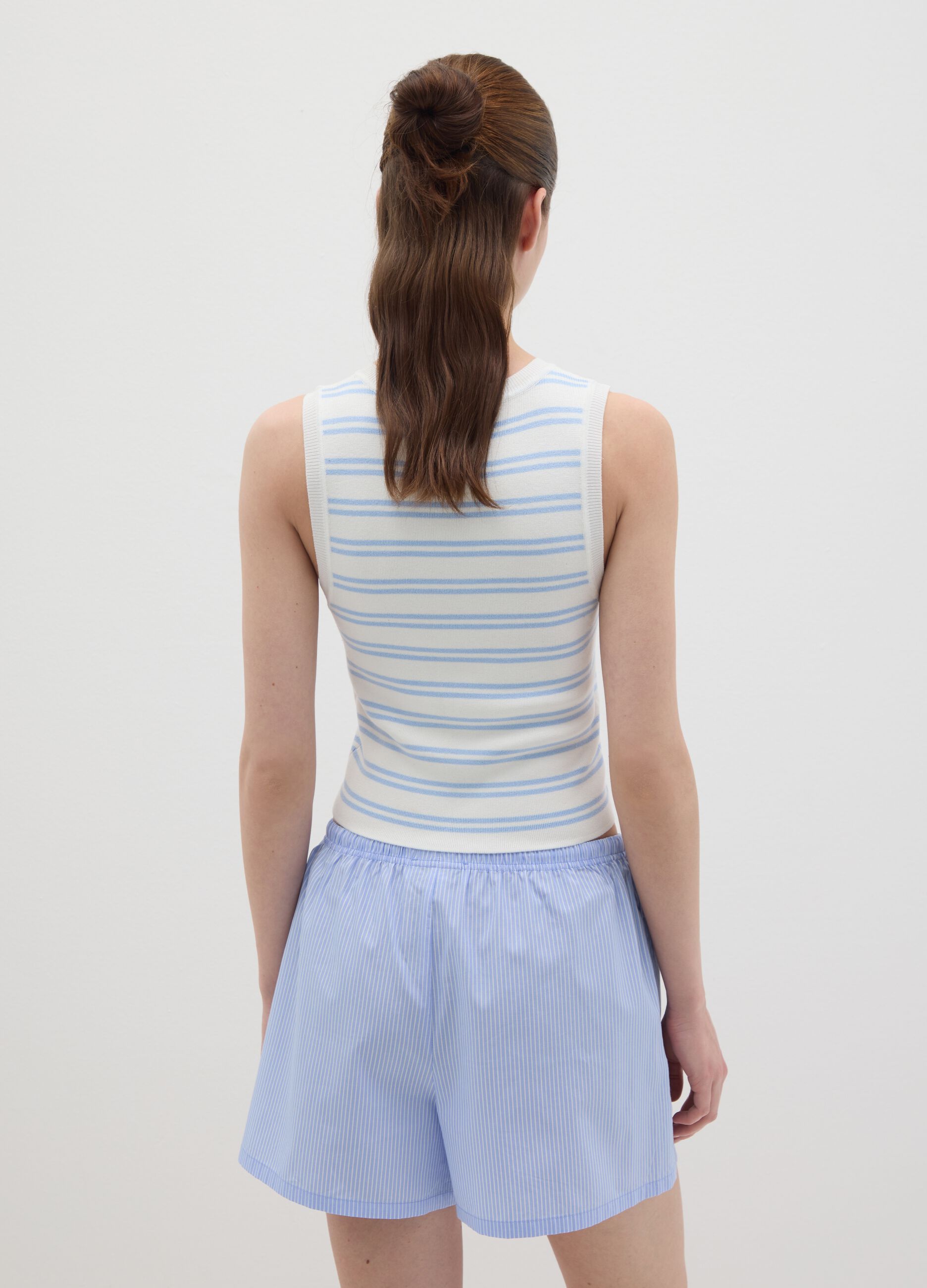 B.Angel Blue and White Striped Sleeveless Top