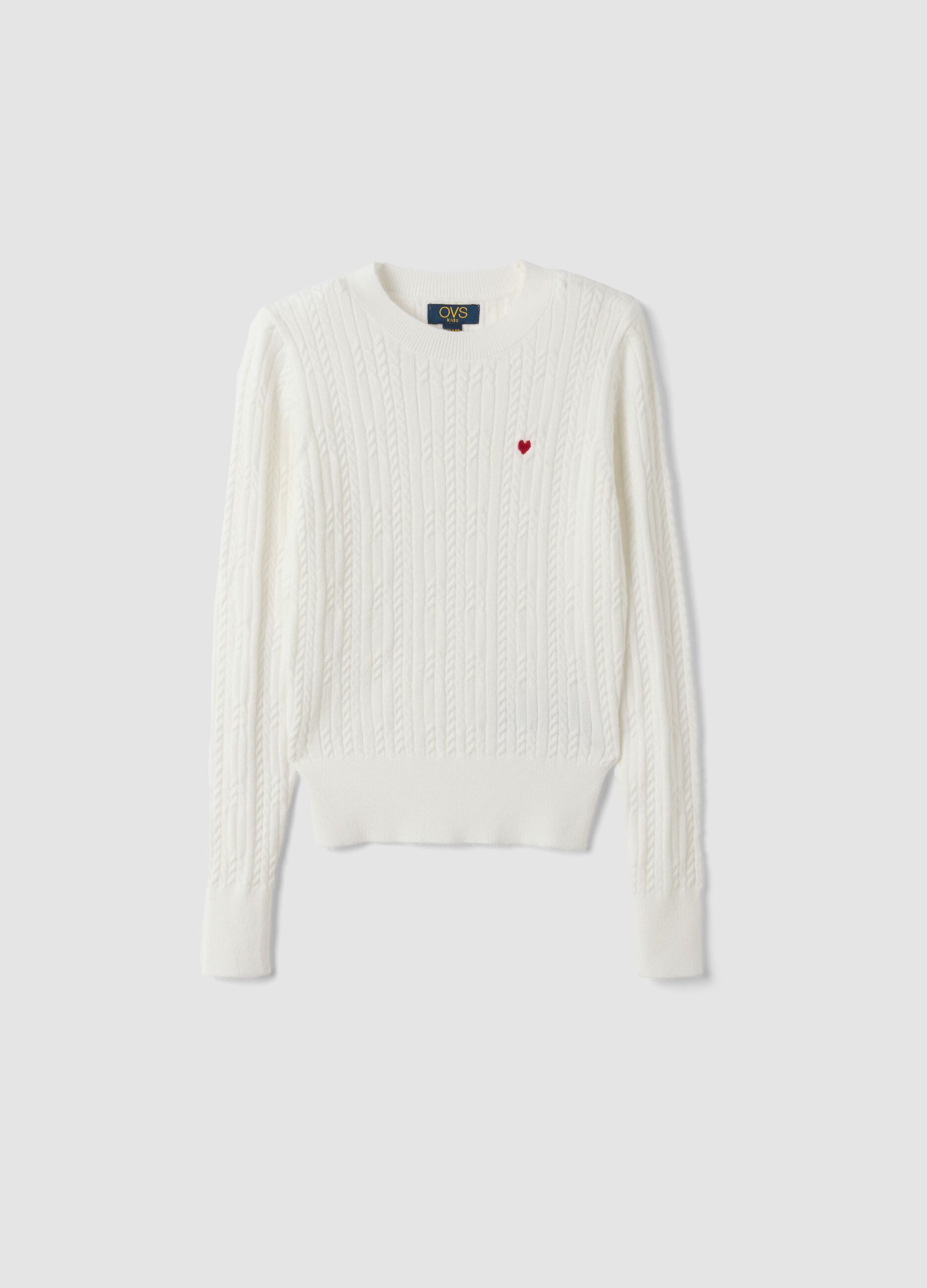 White fitted viscose-blend cable-knit crew-neck jumper for girls