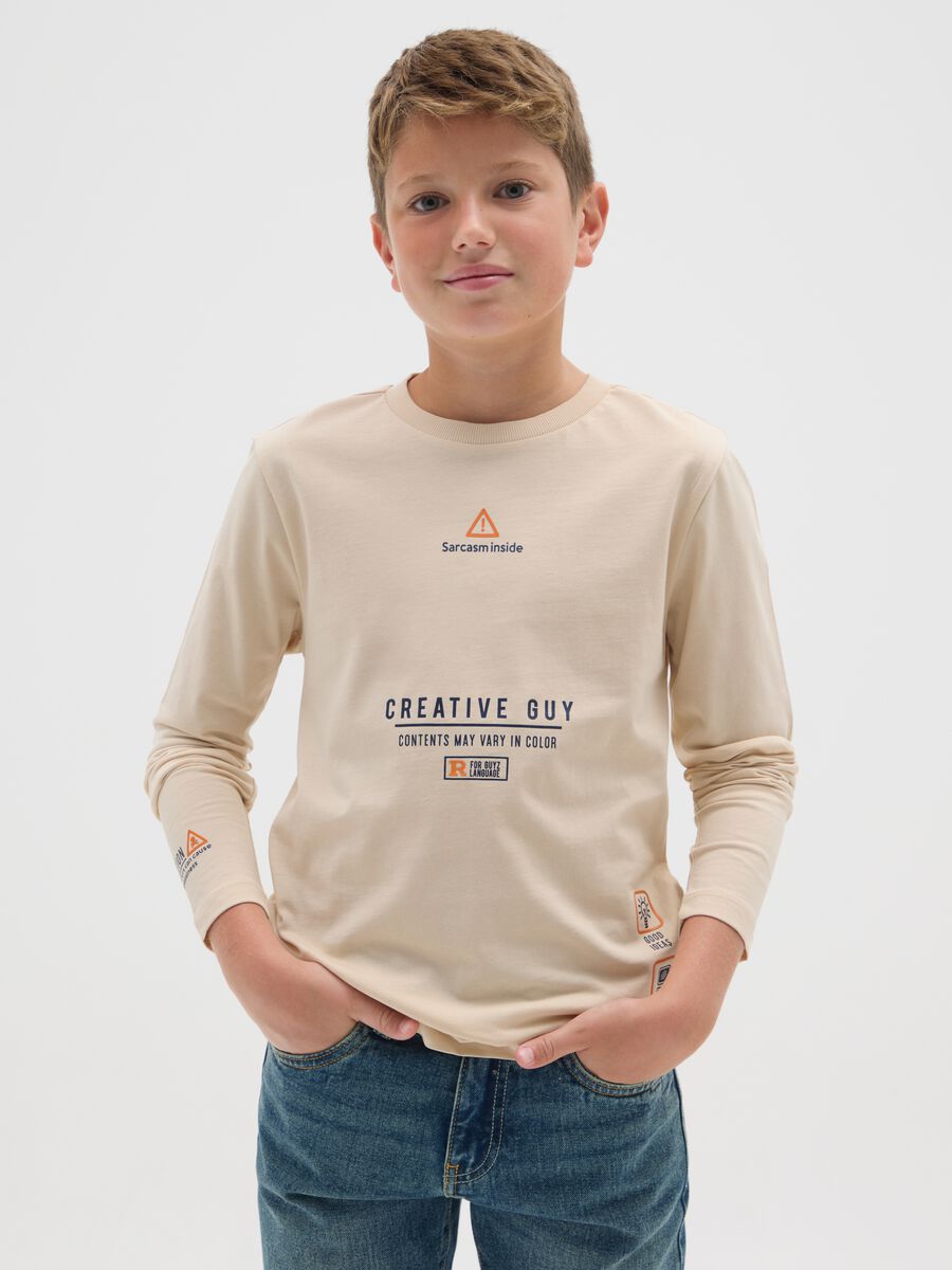T-shirt da ragazzo in puro cotone beige regular fit_0