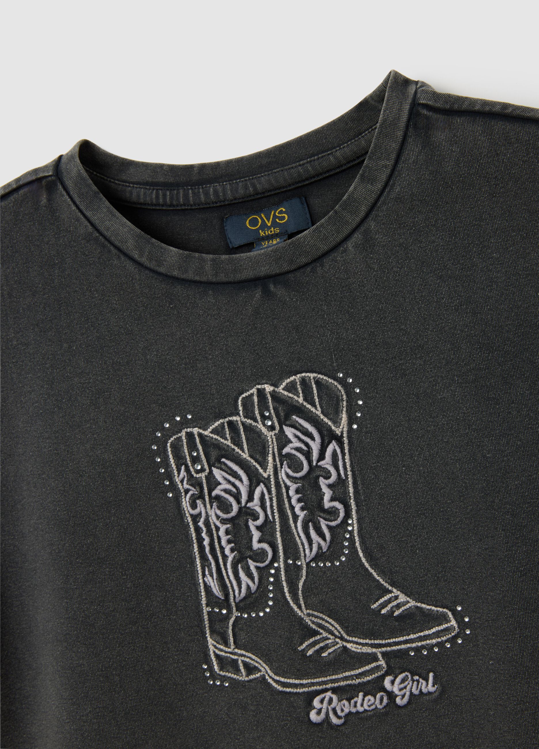 Girls' grey stretch cotton t-shirt