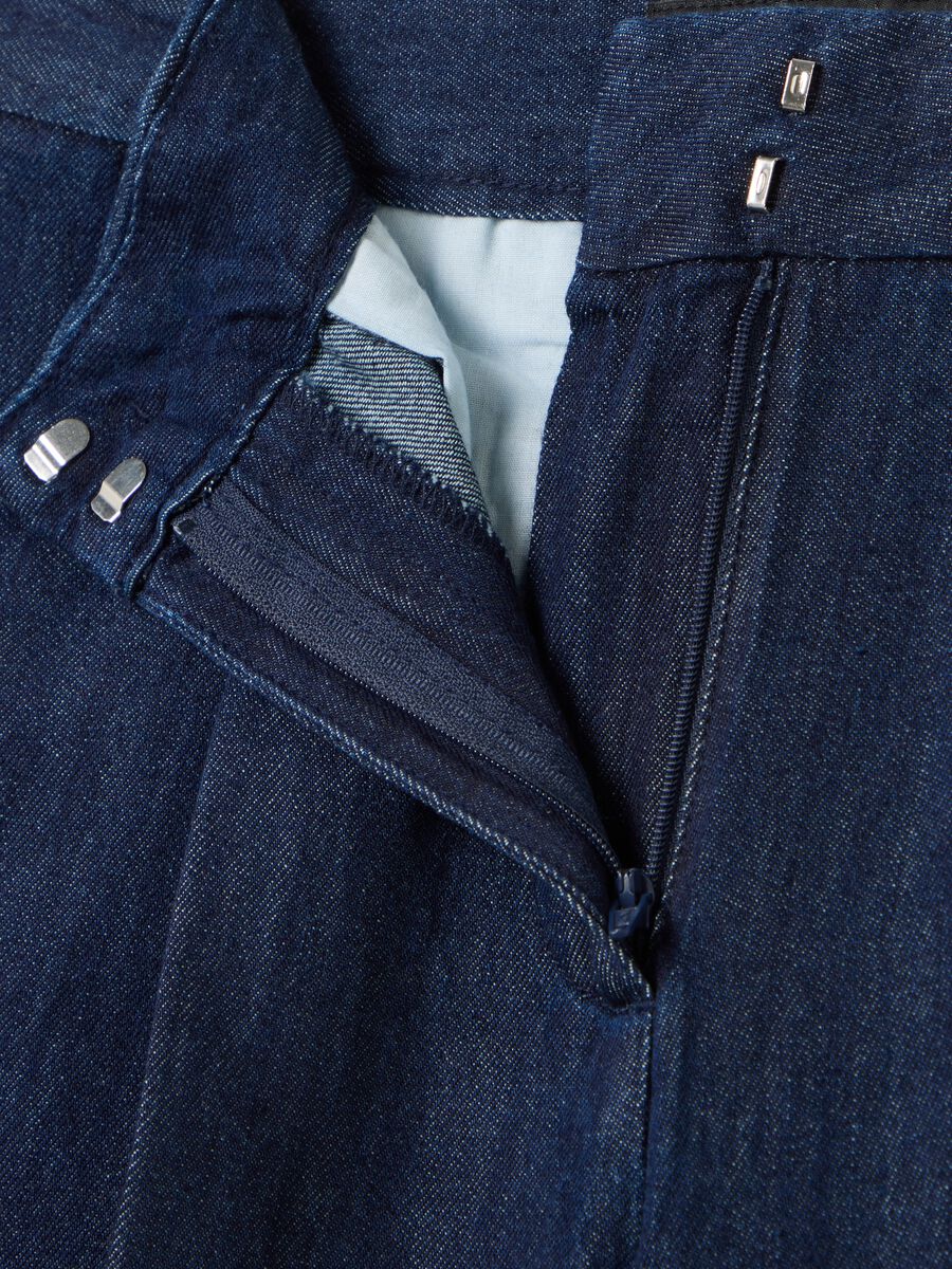 Pantaloni palazzo da donna in puro cotone blu regular fit_5