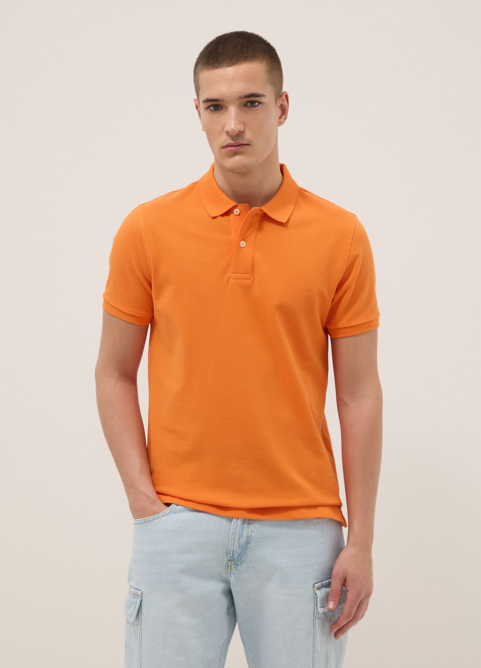 Orange short sleeve pure cotton polo shirt regular fit