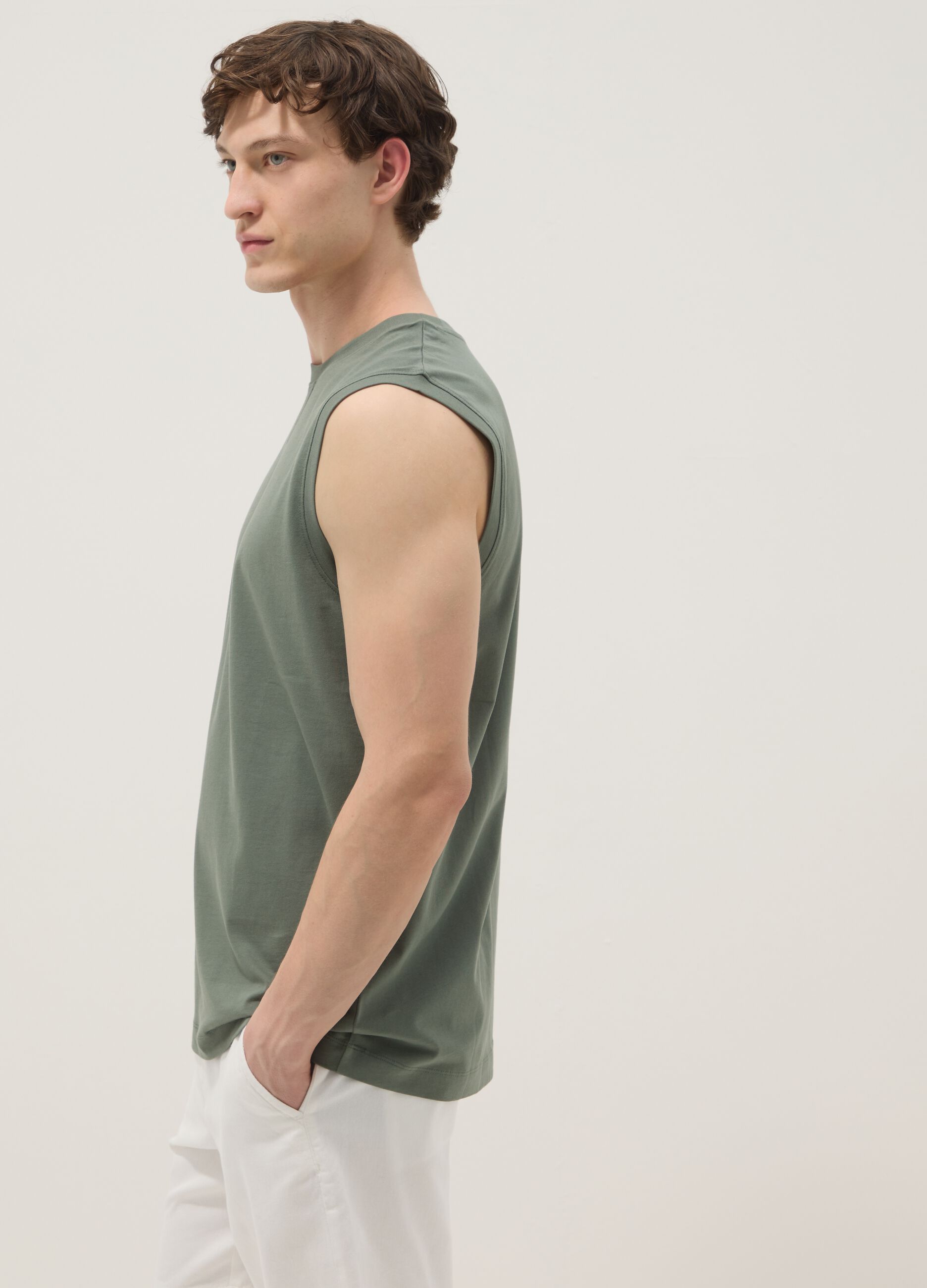 Green pure cotton tank top