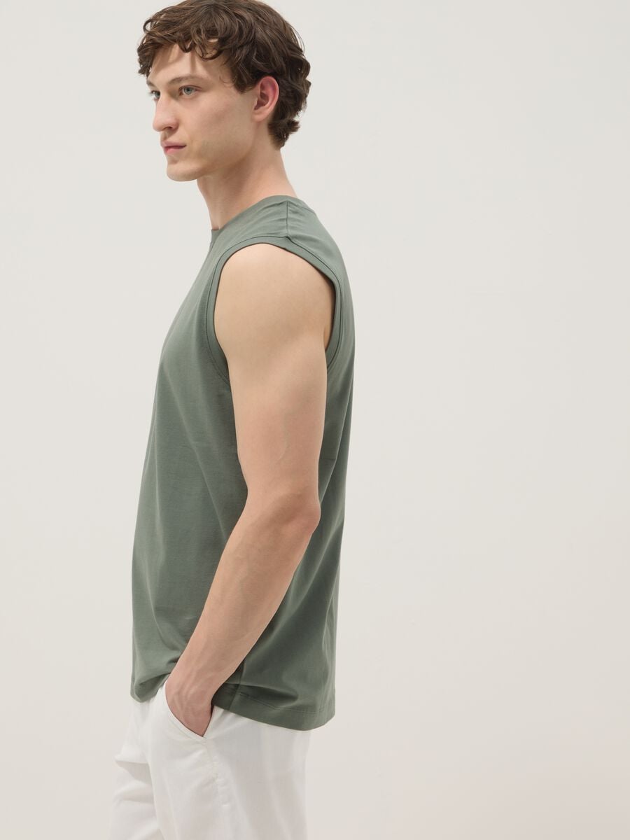 Canotta girocollo verde in puro cotone relaxed fit_1
