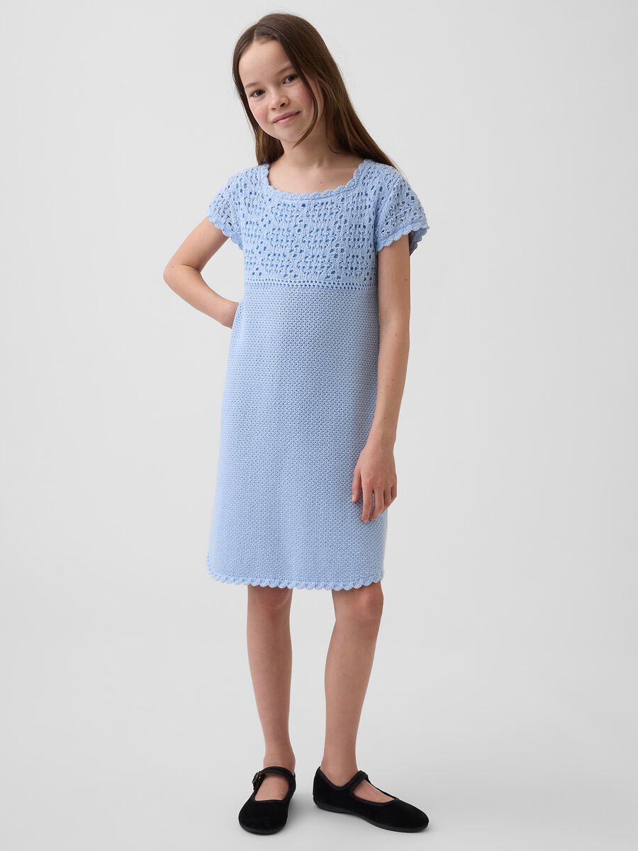 Cotton dress with broderie anglaise detail_0