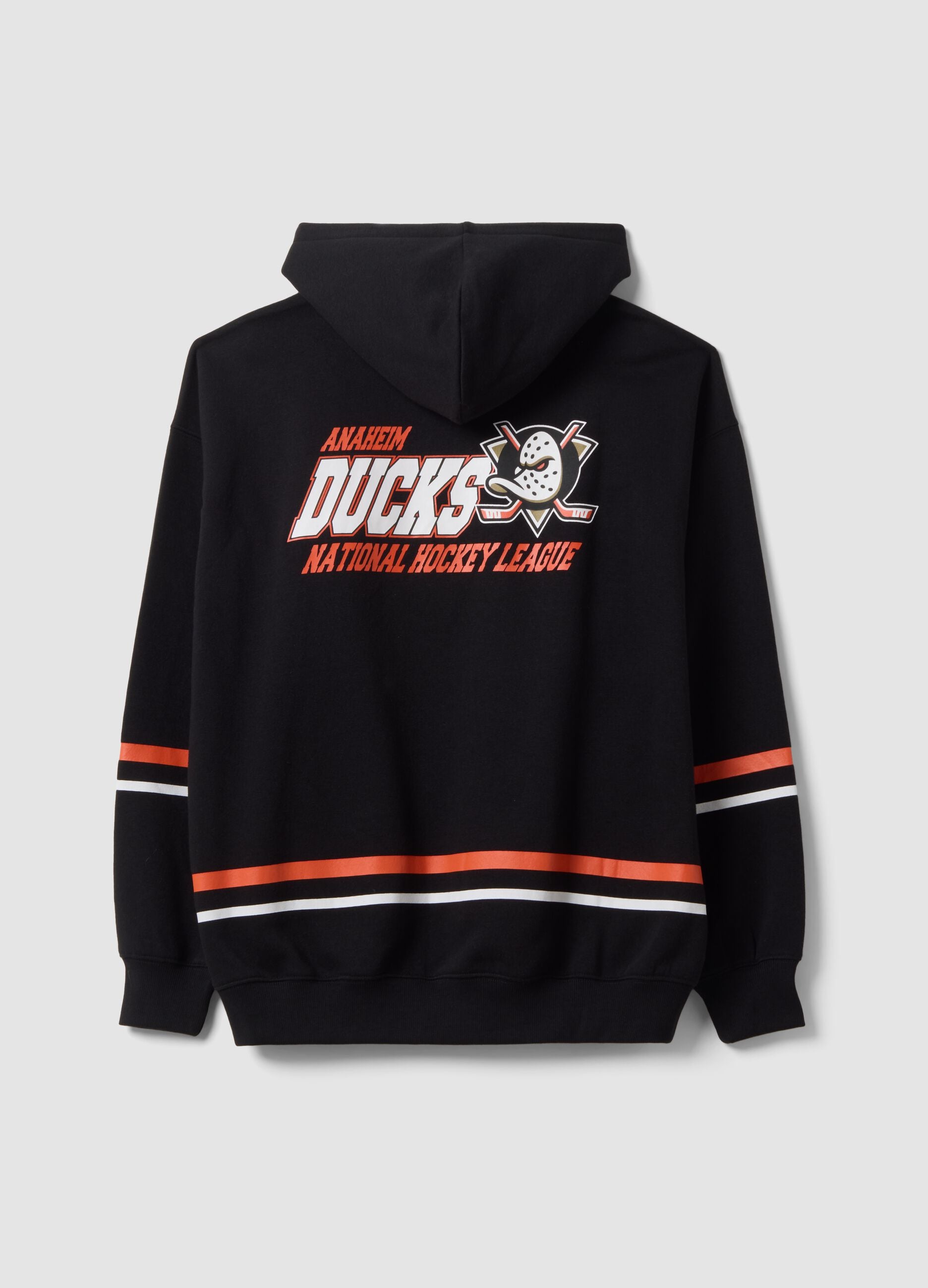 Black cotton-blend hoodie with Anaheim Ducks print