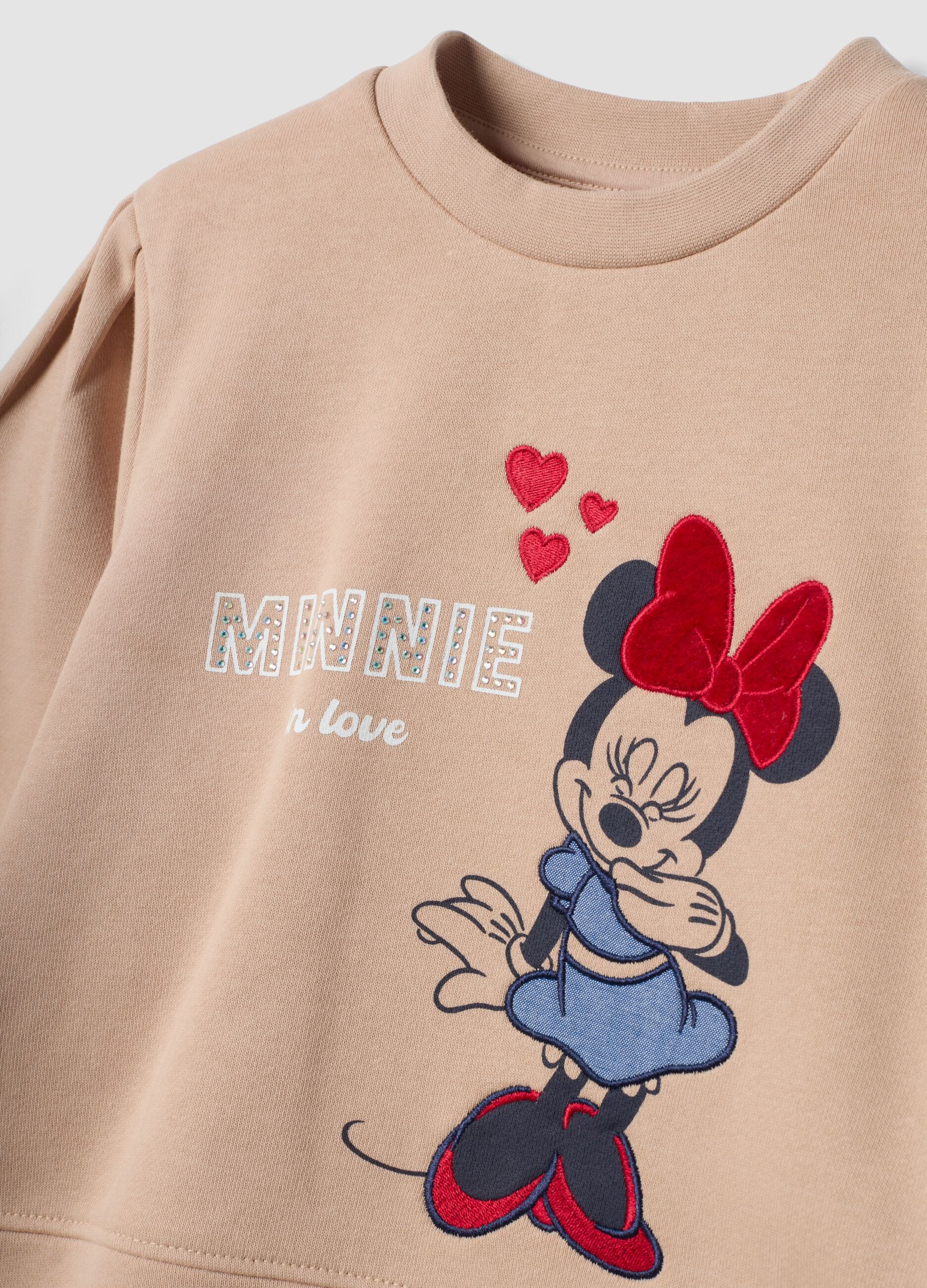 Tuta beige in misto cotone con girocollo e stampa Minnie per bambina