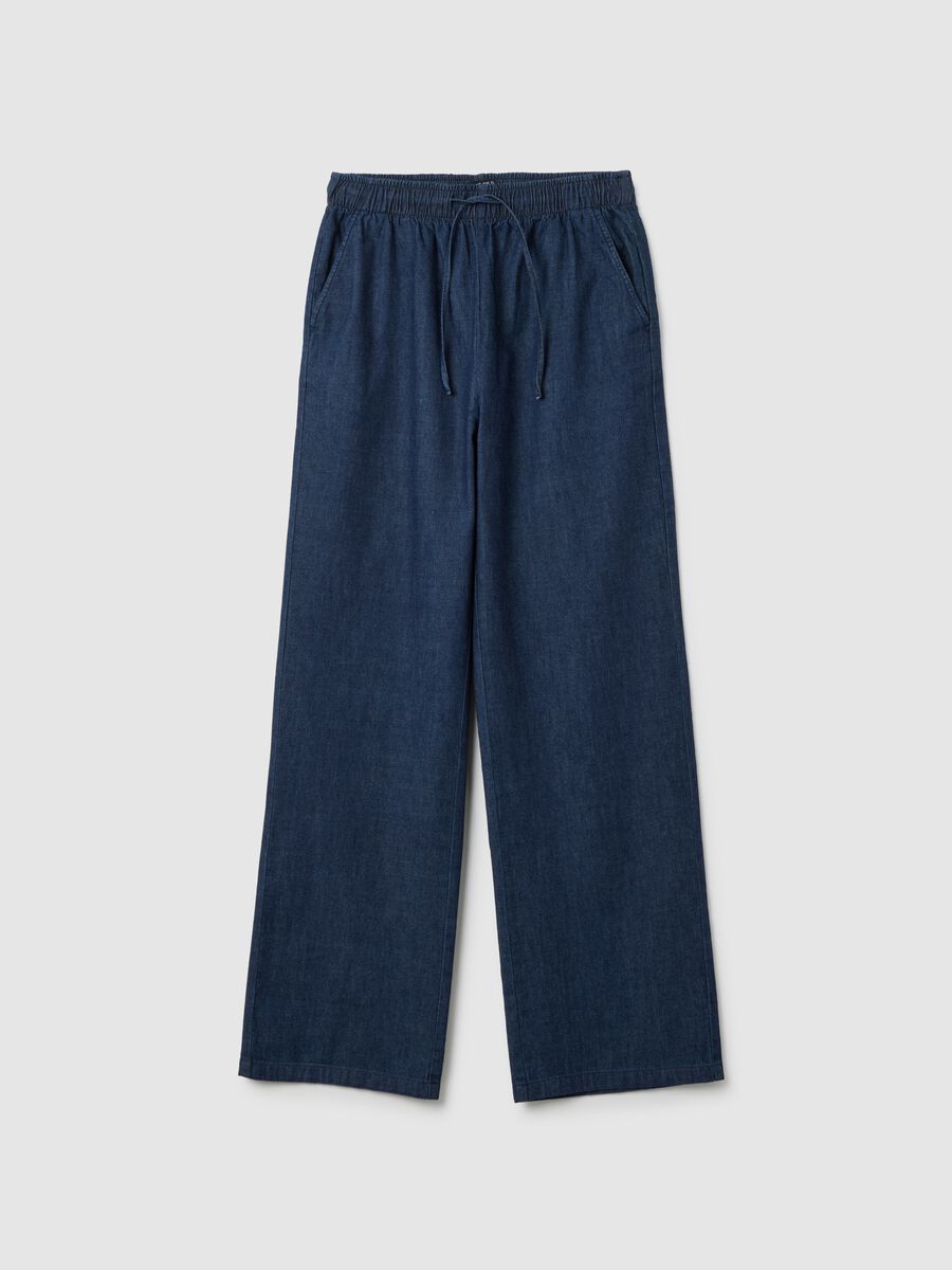 Wide leg pure cotton denim trousers_4