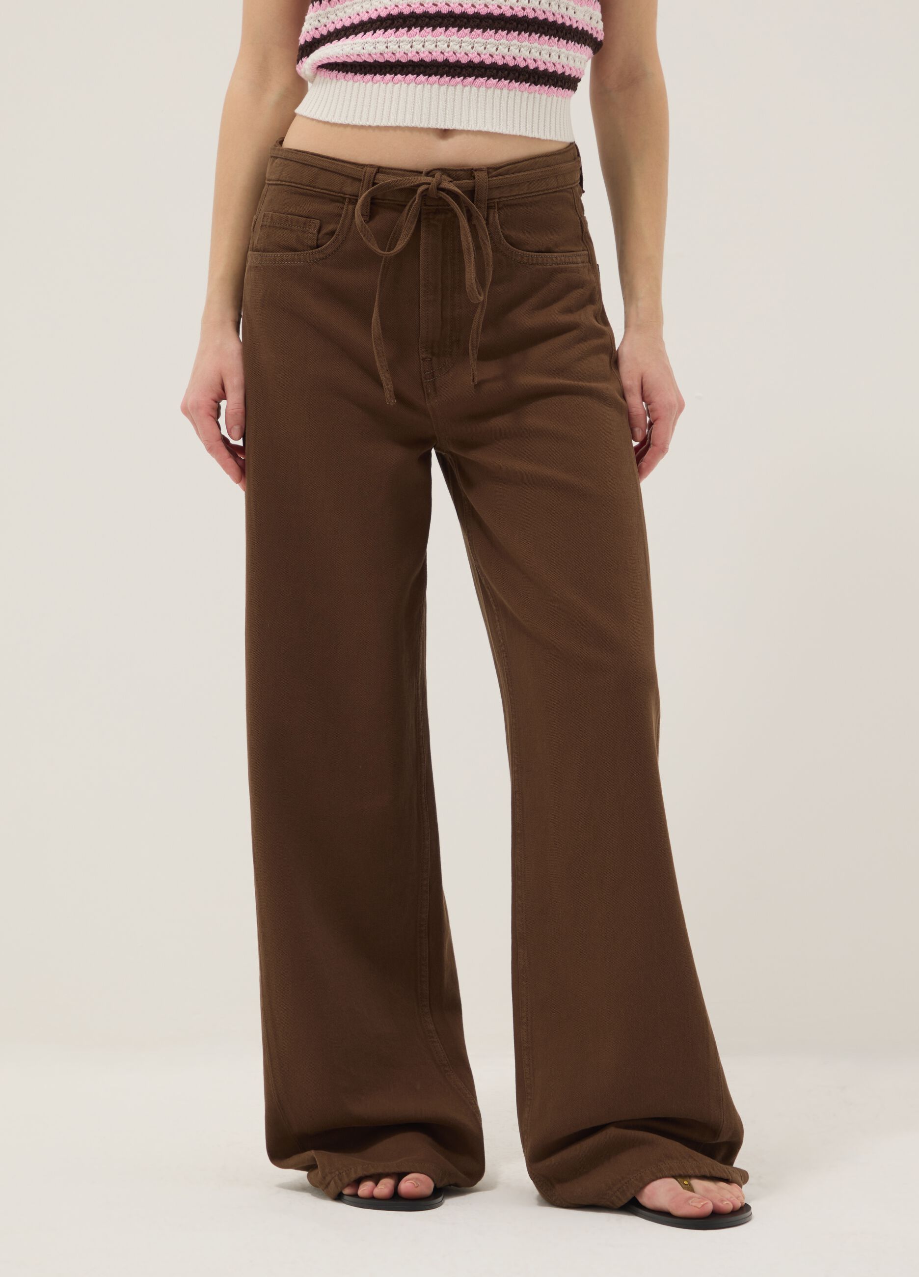 Brown Pure Cotton Wide Leg Trousers