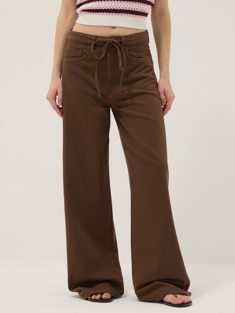 Brown Pure Cotton Wide Leg Trousers_1