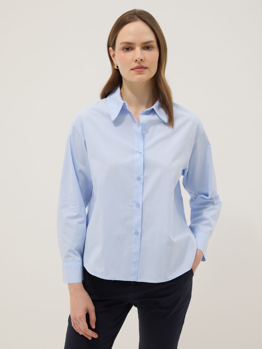 Camicia azzurra in puro cotone slim fit_1