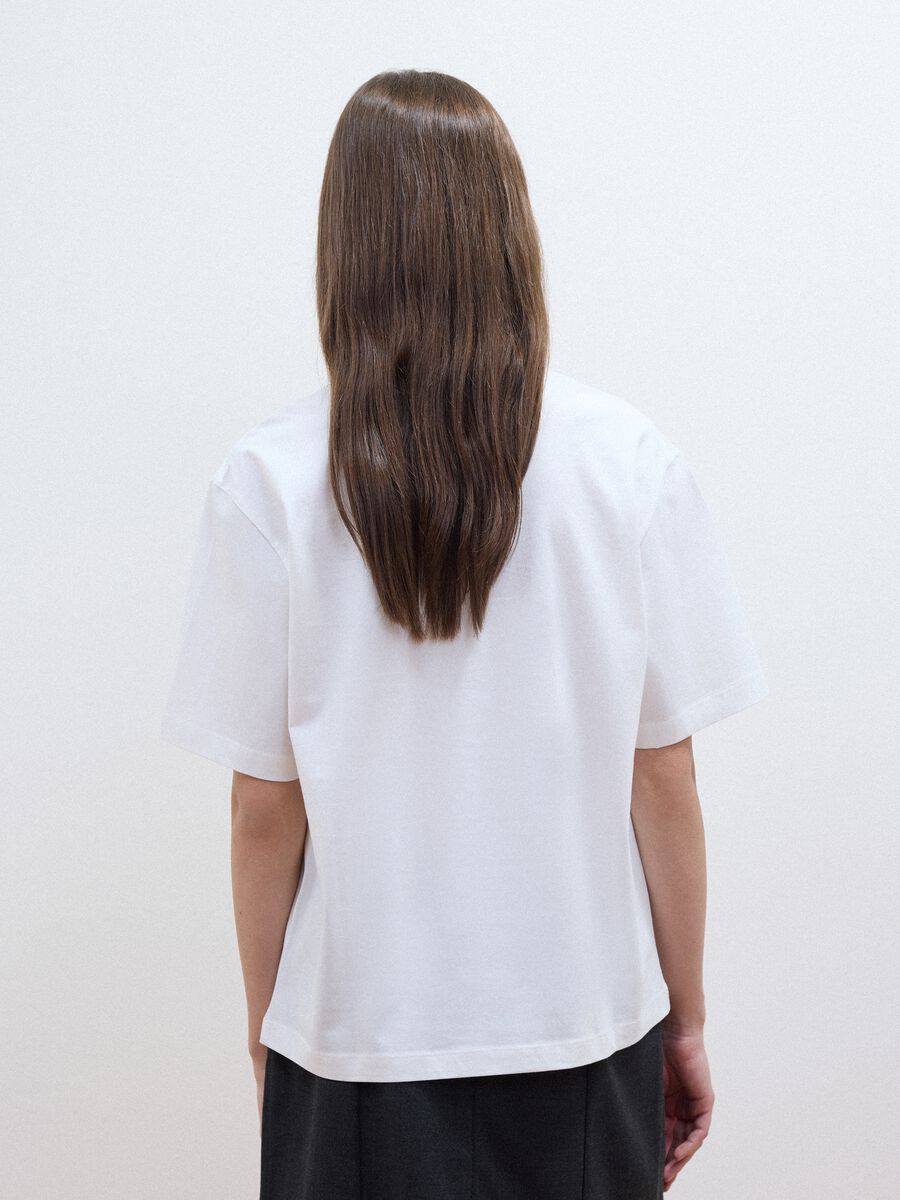 White pure cotton crew-neck T-shirt with print, relaxed fit_3