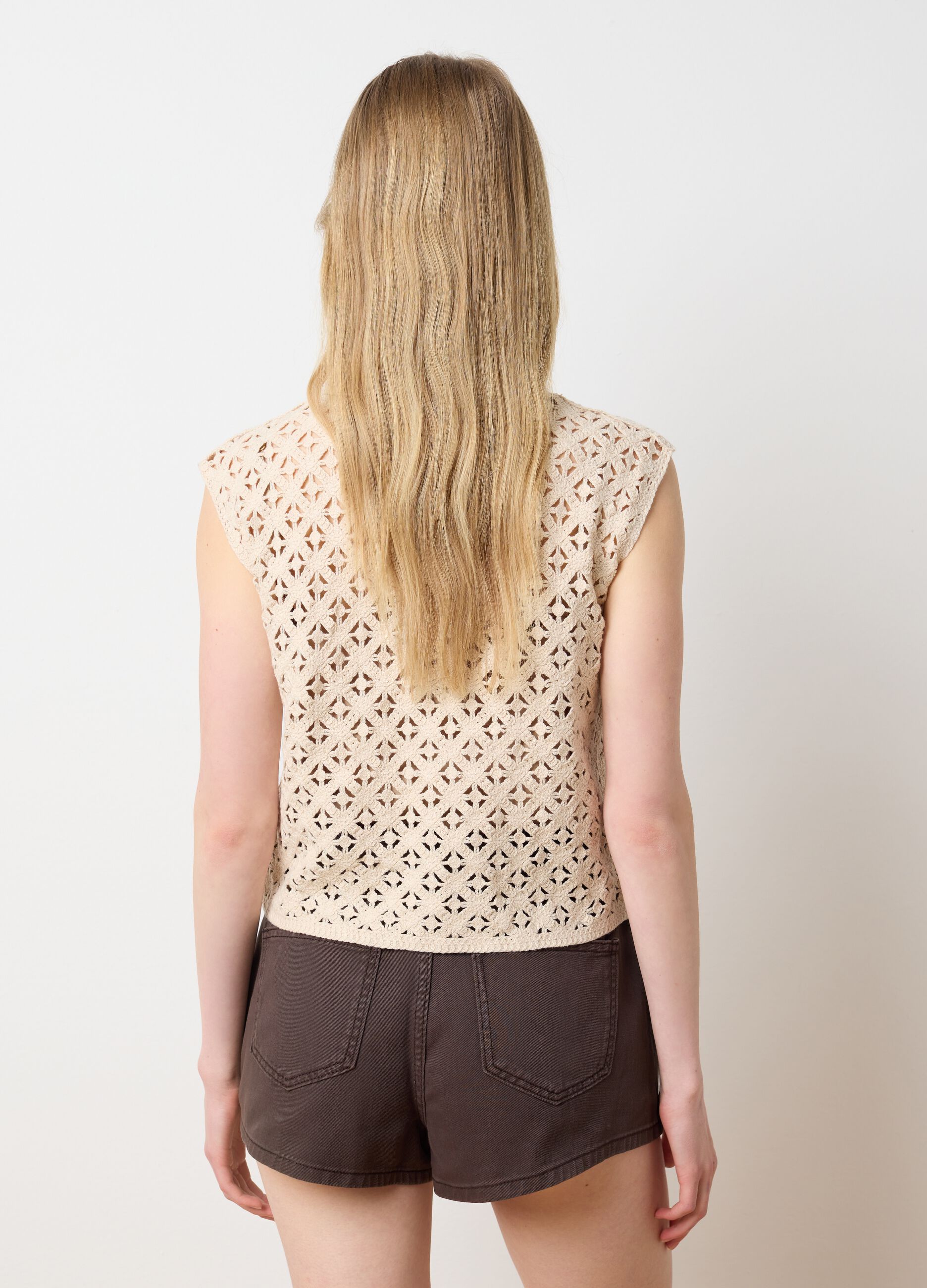 Beige fitted women's top in cotton blend with sequins