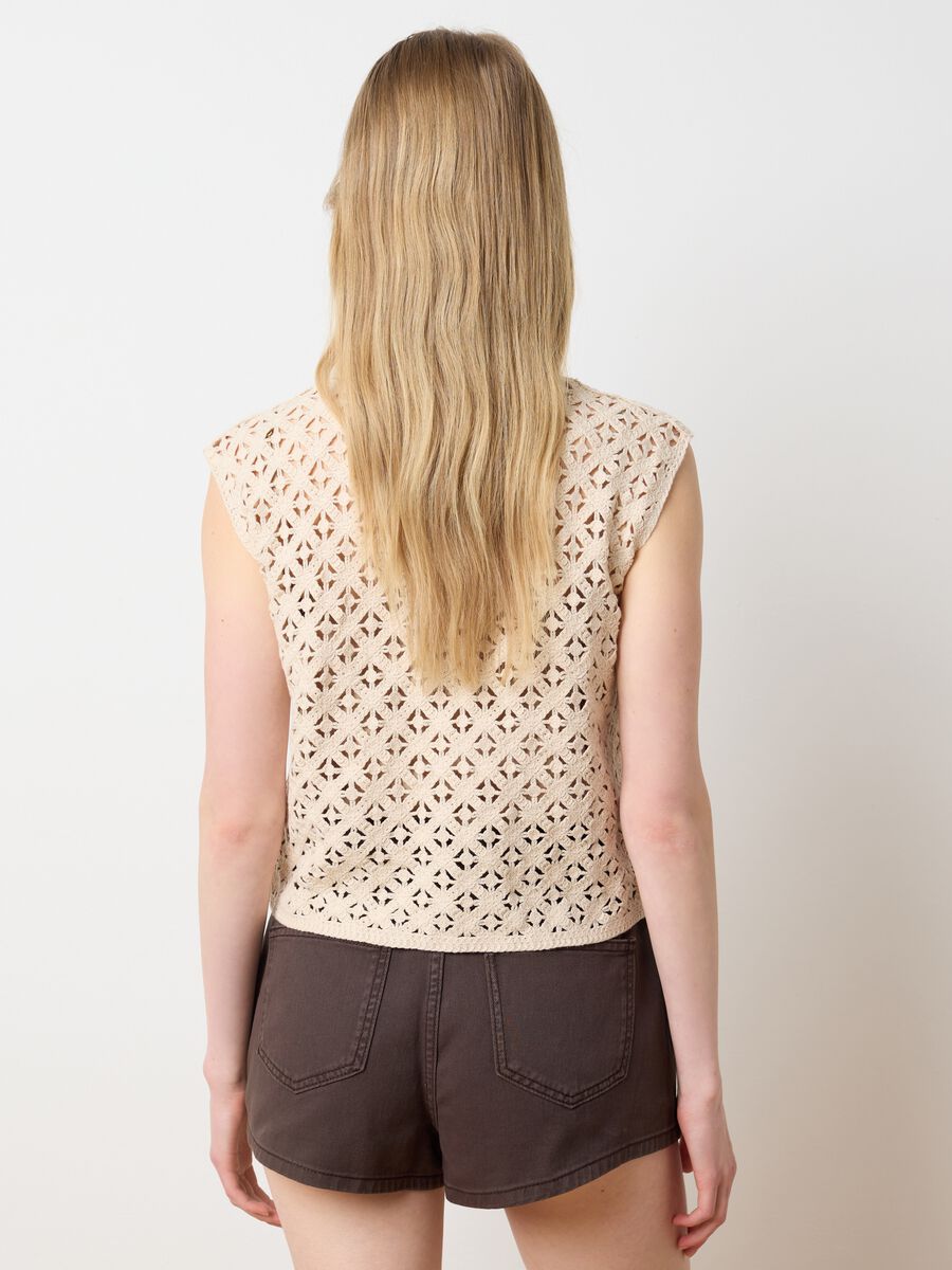 Beige fitted women's top in cotton blend with sequins_3