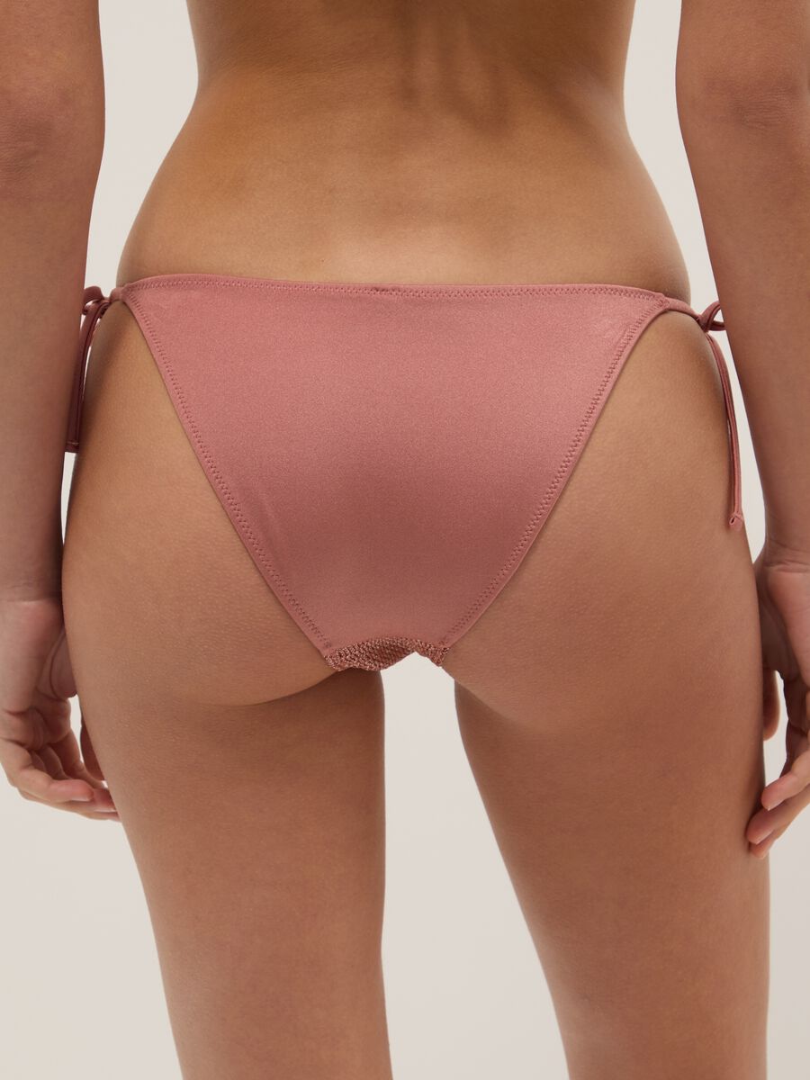 Pink bikini bottoms with metallic crochet side ties_2