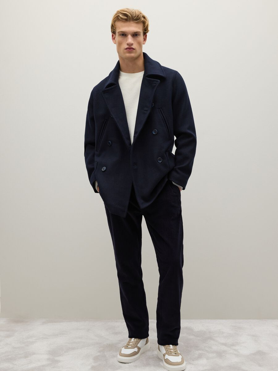 Blue Stretch Cotton Trousers Regular Fit_0