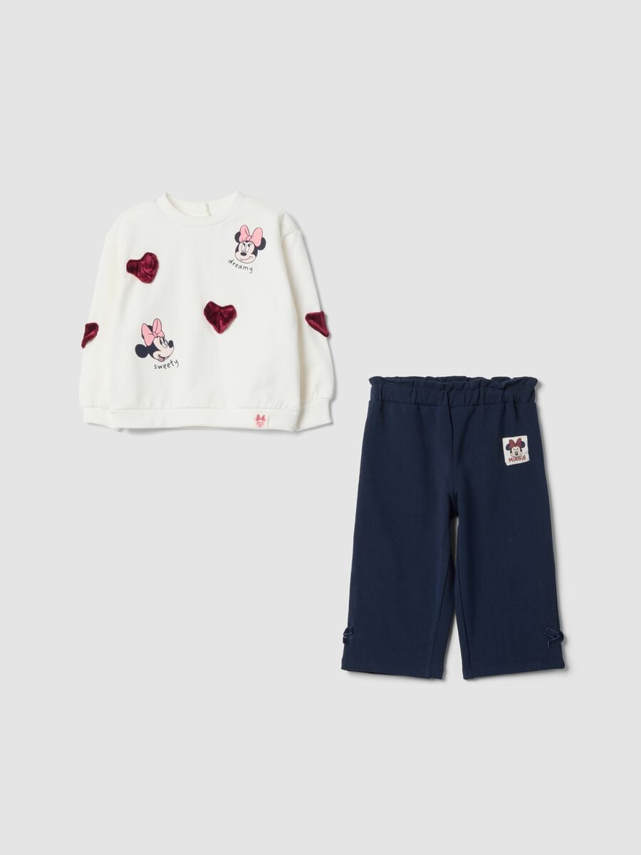 Completo over jogging bianco in cotone organico elasticizzato con stampe Minnie_0