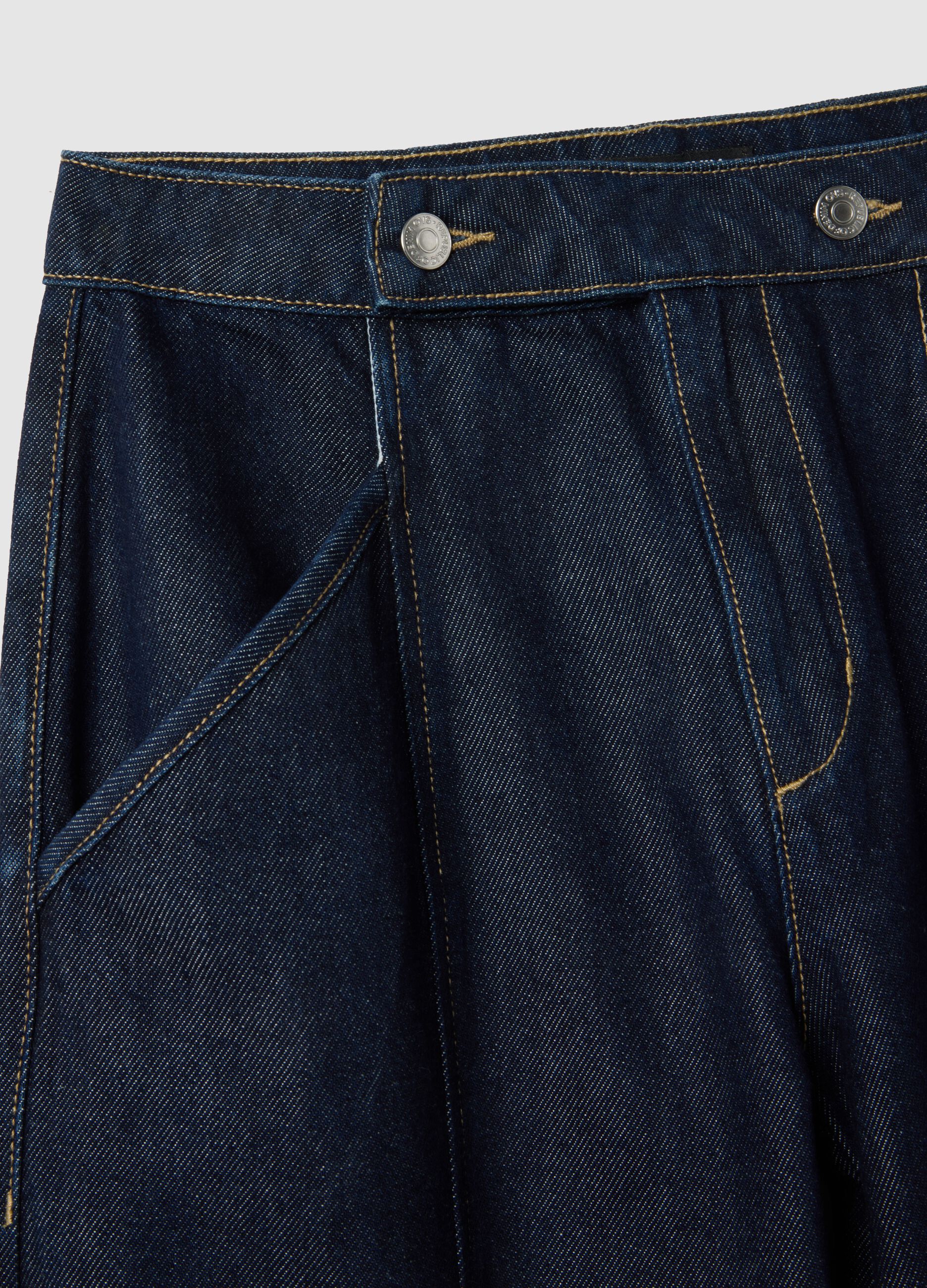 Blue Denim Wide Leg Trousers in Cotton Blend