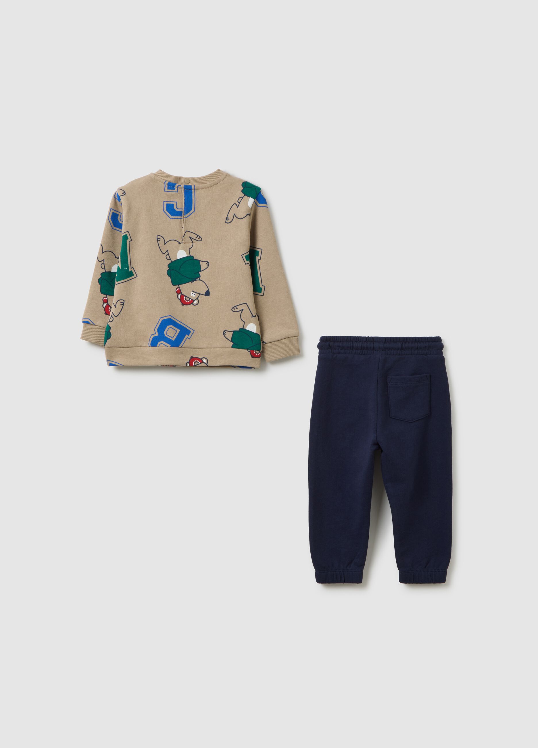 Children's outfit in pure beige and green cotton