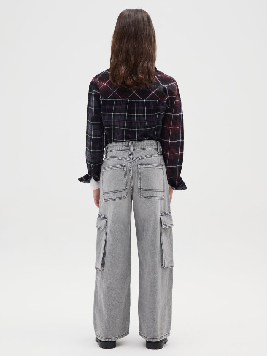 Jeans cargo da ragazza in puro cotone grigi dritti_1
