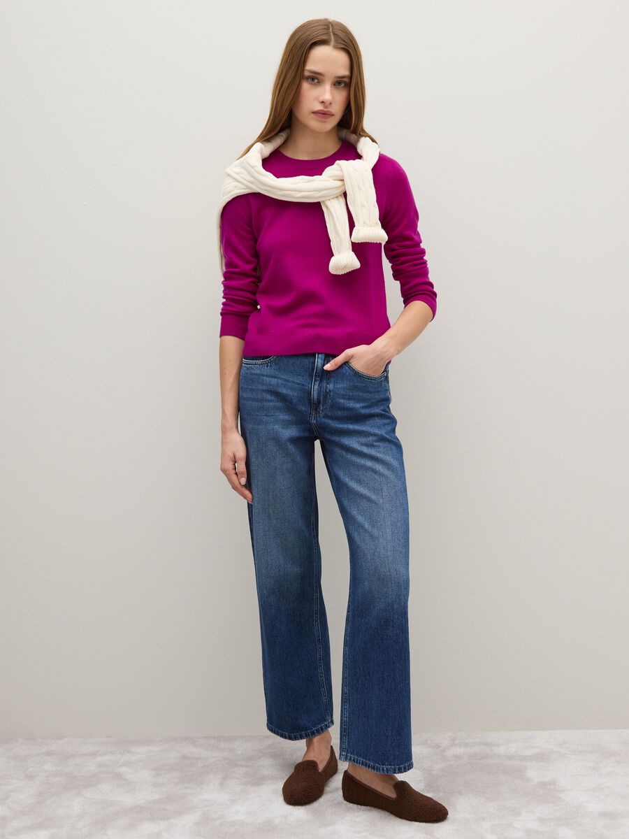 Maglione in pura lana rosa ciclamino_1
